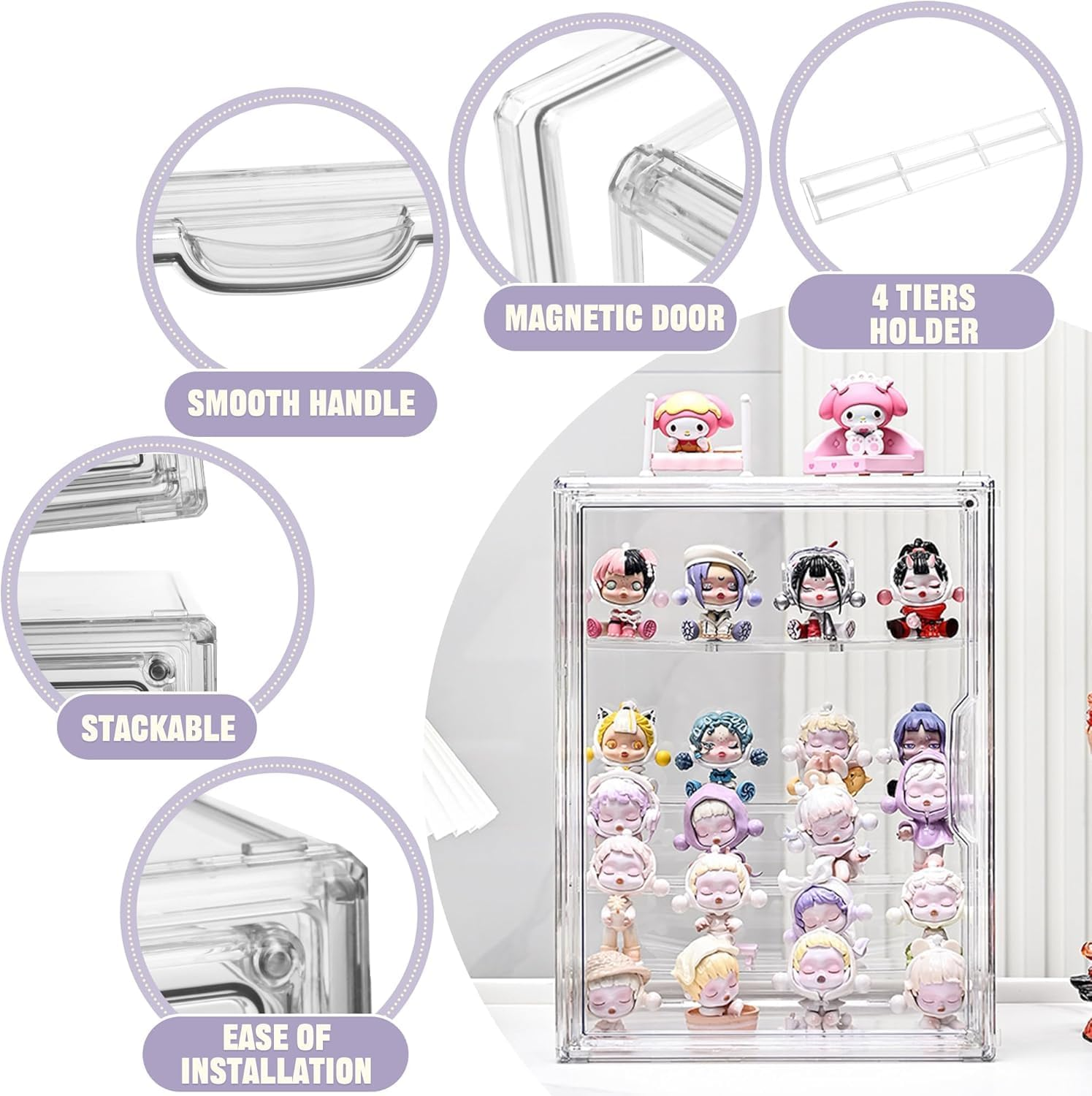 Pacify Acrylic Display Case for Collectibles, 5-Layer Stackable Clear Acrylic Box with Magnetic Lid & Movable Panels for Le-Go Pop Figure Toys Display Storage image number 1