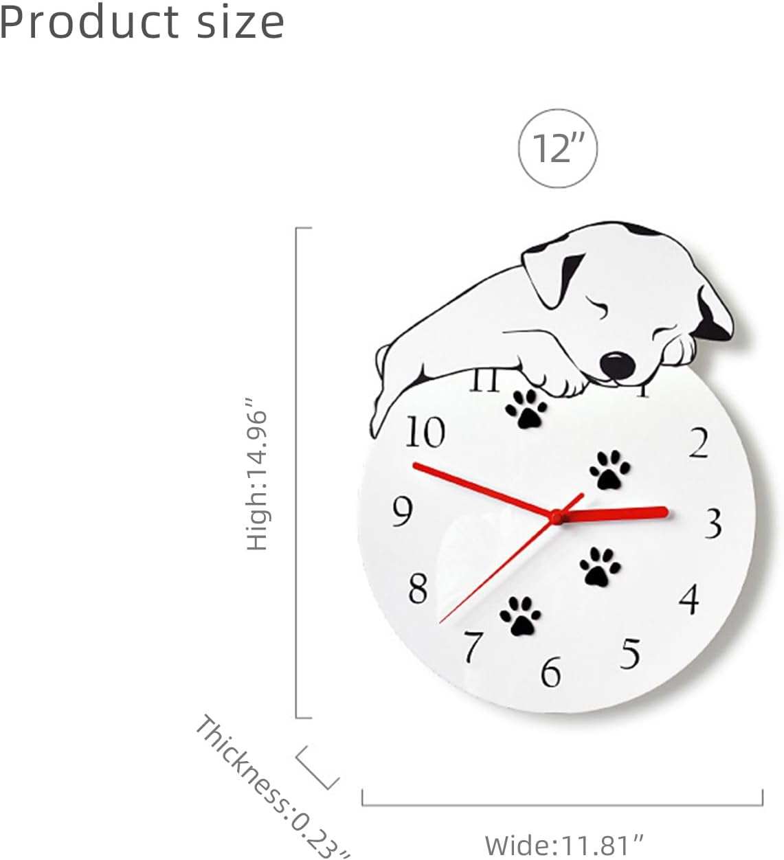 KOLYMAX 3D Cute Wall Clock Non-Ticking Silent Kids Room Decorative Clock with Unique Lovely Cartoon Shape - Puppy Dog 12Inch (White) image number 6