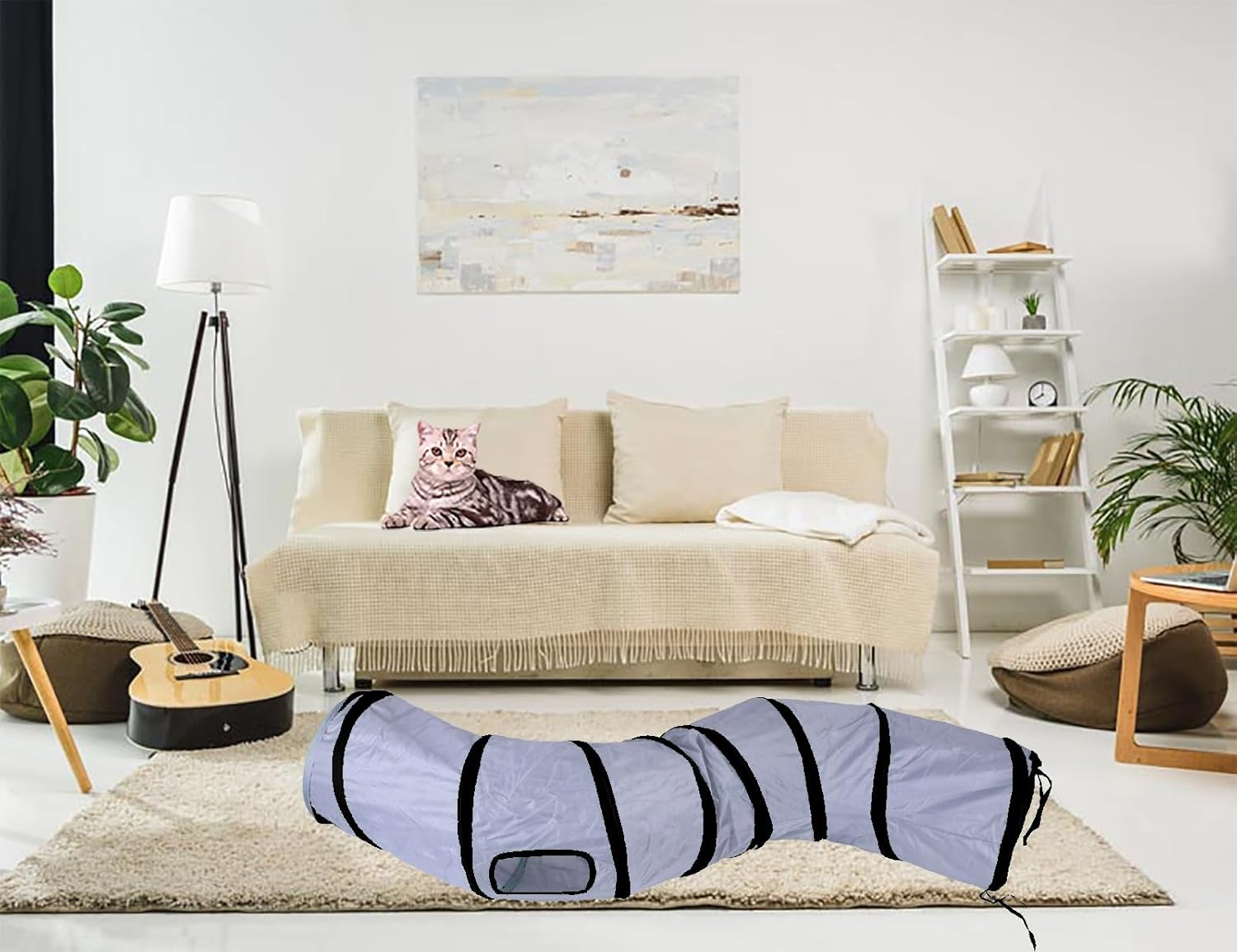 Icagy Cat Tunnel for Indoor Cats Interactive, Rabbit Tunnel Toys, Pet Toys Play Tunnels for Cats Kittens Rabbits Puppies Crinkle Pop up Gray 47" Shape S - Purple image number 2