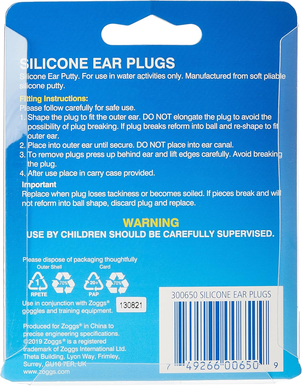 Zoggs Silicone Reusable Ear Plugs for Swimming and Watersports, Clear, Pack of 4 image number 4