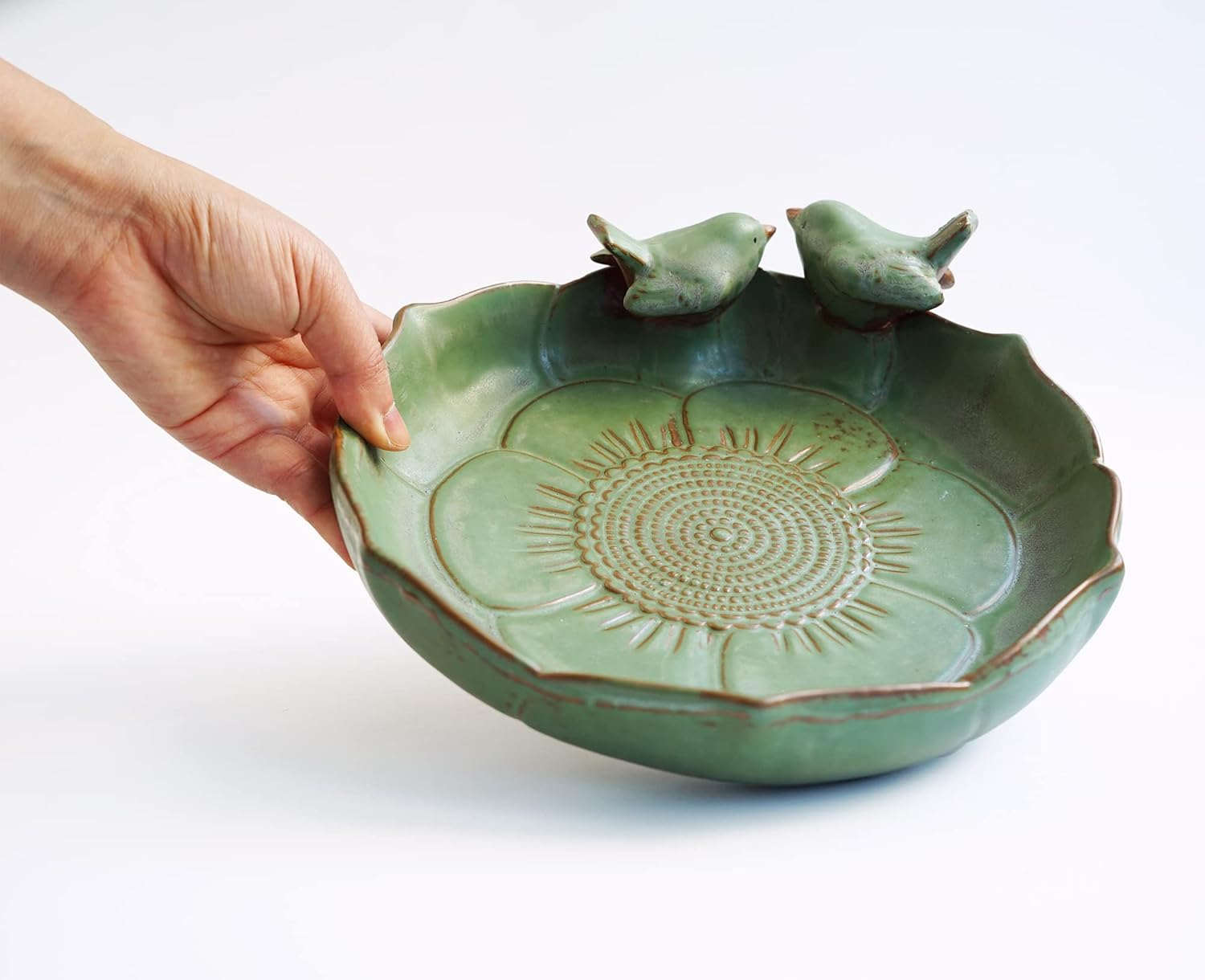 Light Green Ceramic Wild Bird Bath Bowl or Feeder for Outdoor Garden, Bowl Only image number 3