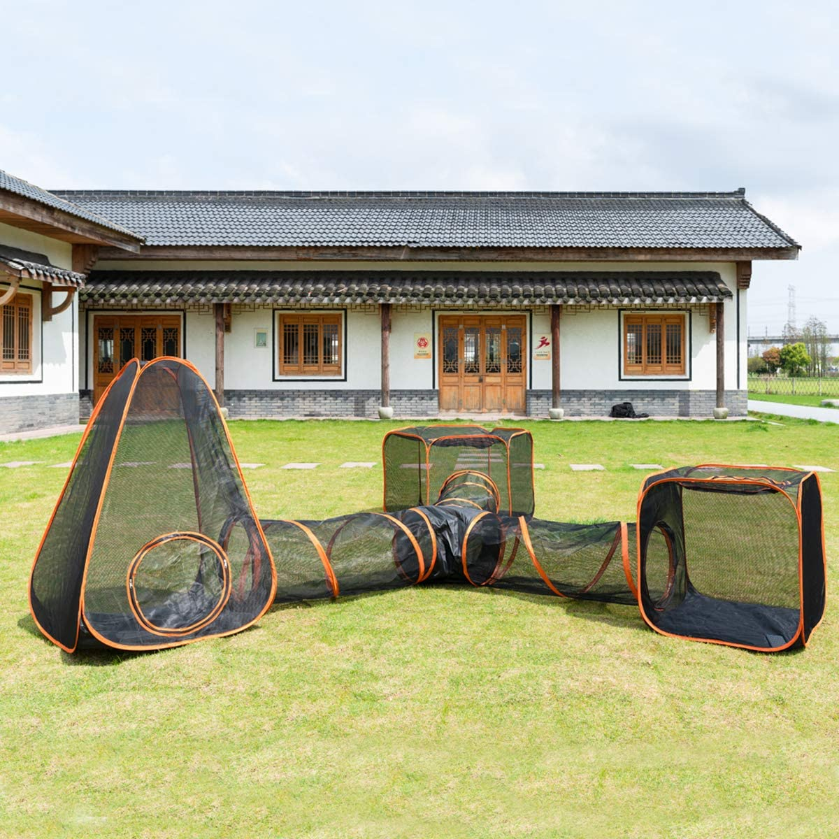 Portable Cat Playpen Outdoor Enclosures -4 in 1 Folding Play Tent Tunnel Cube Compound Pet House for Cat Puppy Dog Rabbit image number 5