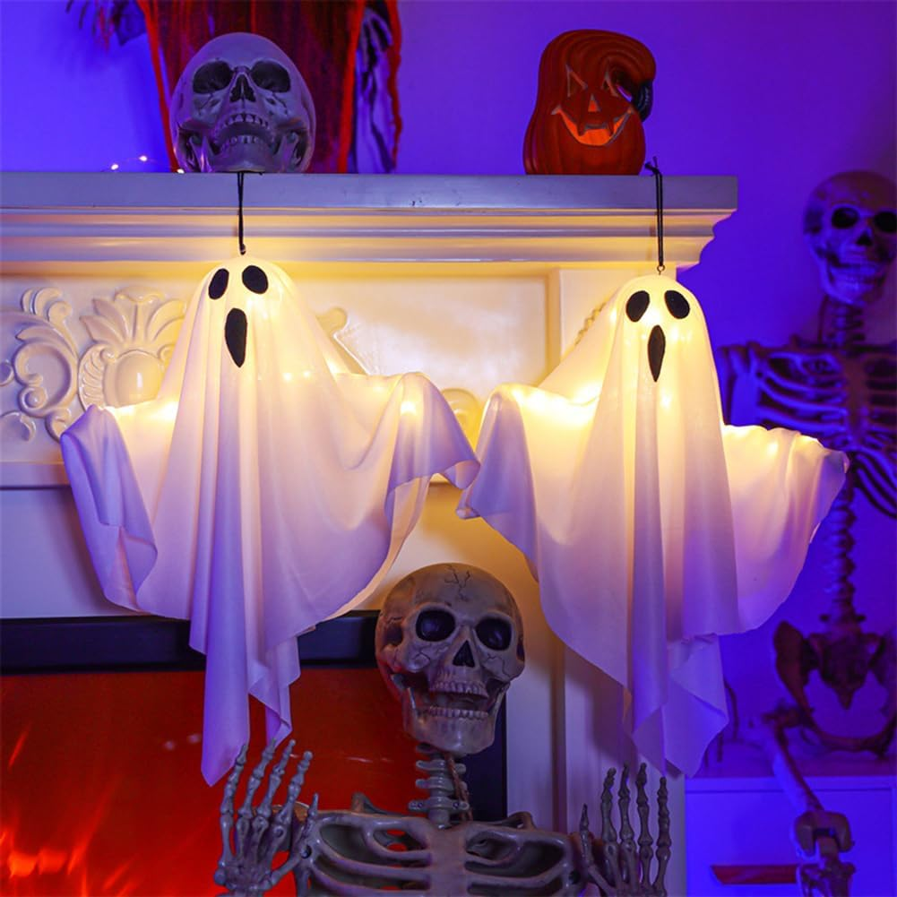 Generic Spooky Ghost Halloween Decor IP65 Waterproof Halloween LED Hanging Ghost Light Halloween Glowing White Ghost for Halloween Garden Home Decor image number 1