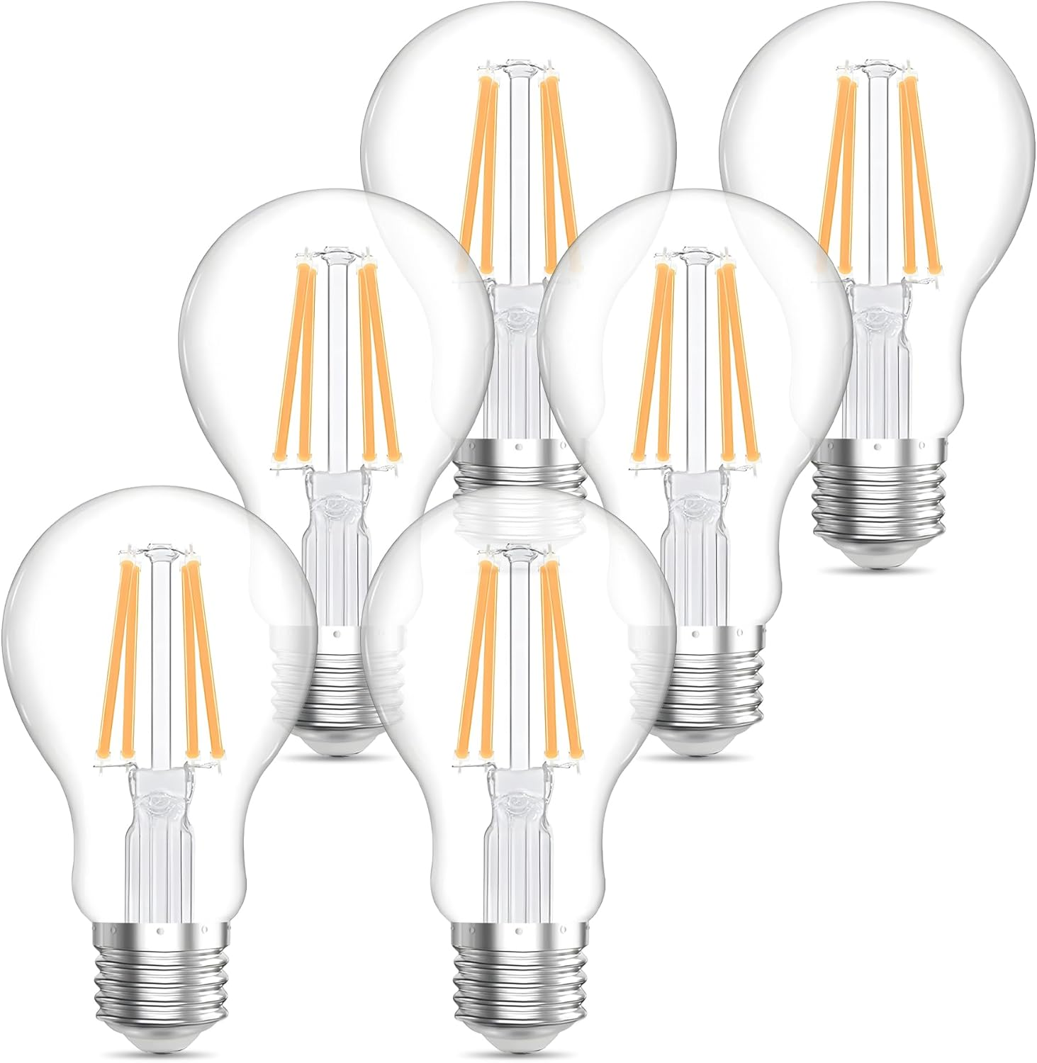 FTL E27 Vintage LED Bulbs,4W 40W Equivalent E27 Edison Screw Light Bulb 3000K Warm White,Non-Dimmable,400Lm A60 LED Filament Clear Glass Globe Light Bulb,Pack of 6