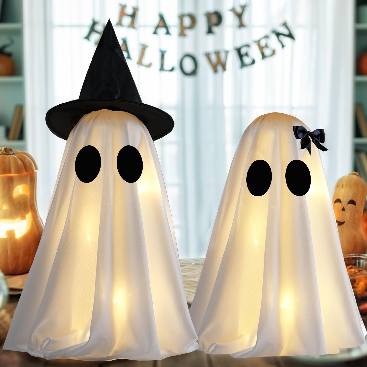 Halloween Ghost Decorations, Set of 2 DIY Spooky Ghosts Crafts, Scary Ghost for Halloween Decor Indoor Home Mantel Shelf & Tabletop Decor image number 2