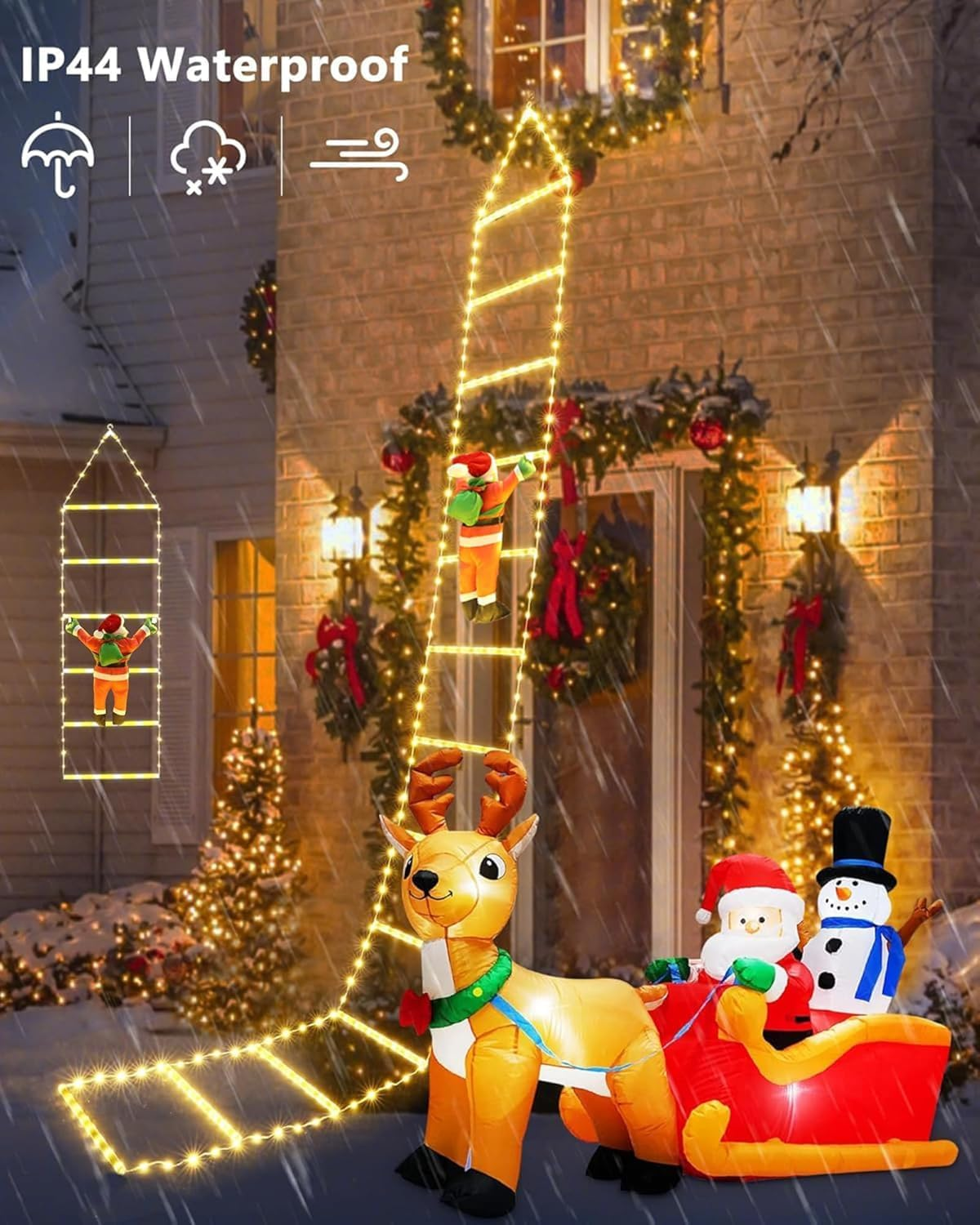 Christmas Decorations LED Ladder Lights with Climbing Santa Claus, 10Ft Outdoor Christmas Decorative Lights - 8 Modes Xmas Lightst Tree for Home Holiday Wall Window Xmas Decor (Warm White) - Multi Color image number 2