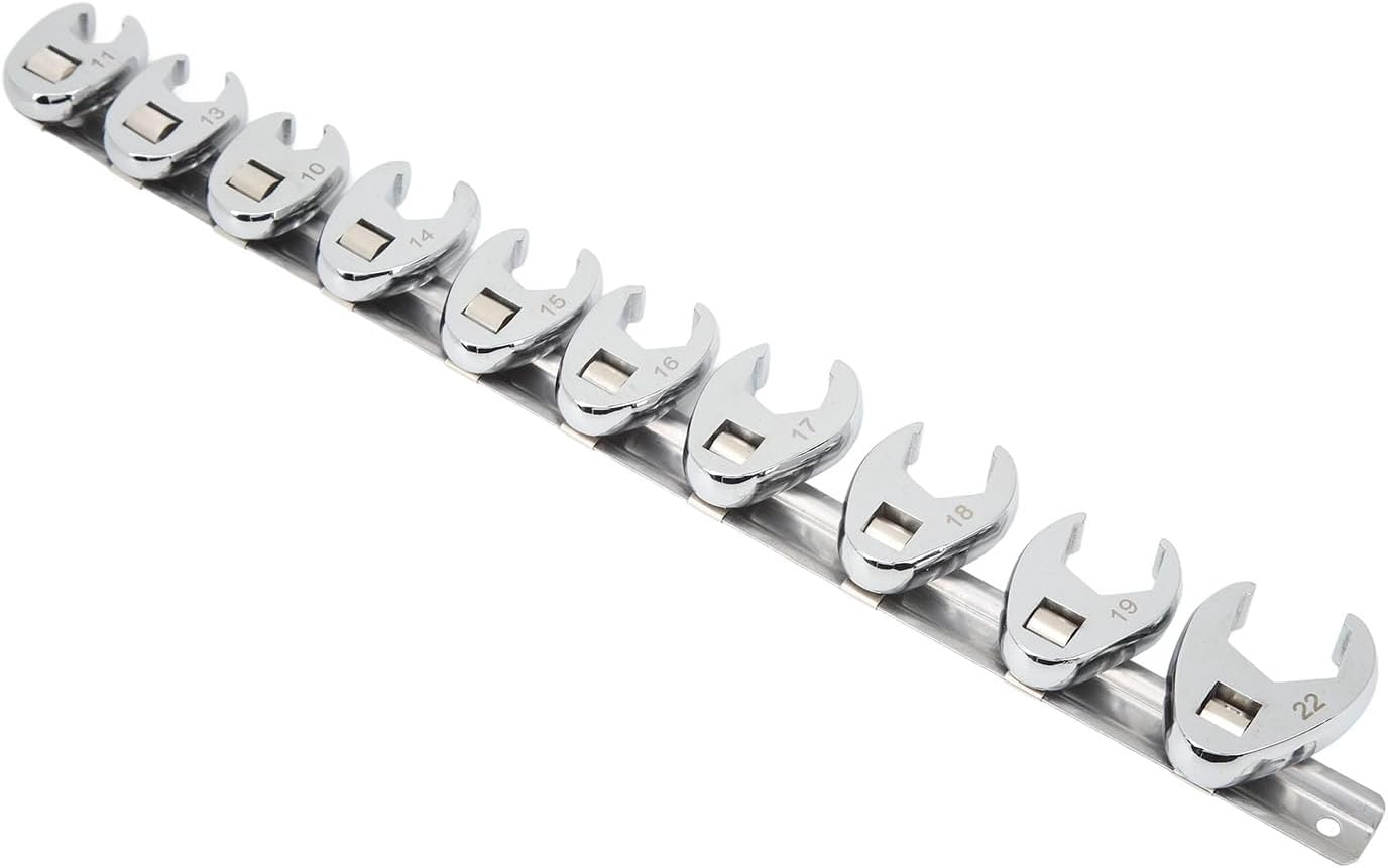 Crow Foot Wrench Head Set Slim Square Opening Nut Wrench for Automotive Repair 10Pcs Kit image number 5