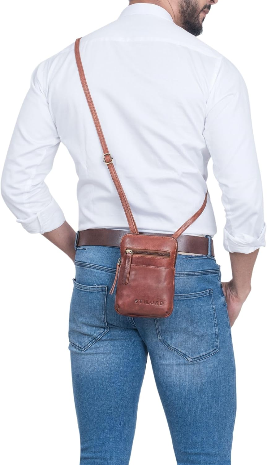 STILORD 'Indie' Neck Pouch for Men and Women, Small, Vintage Festival Bag, Genuine Leather Chest Pocket, Small Mobile Phone Case Made of Real Leather image number 5