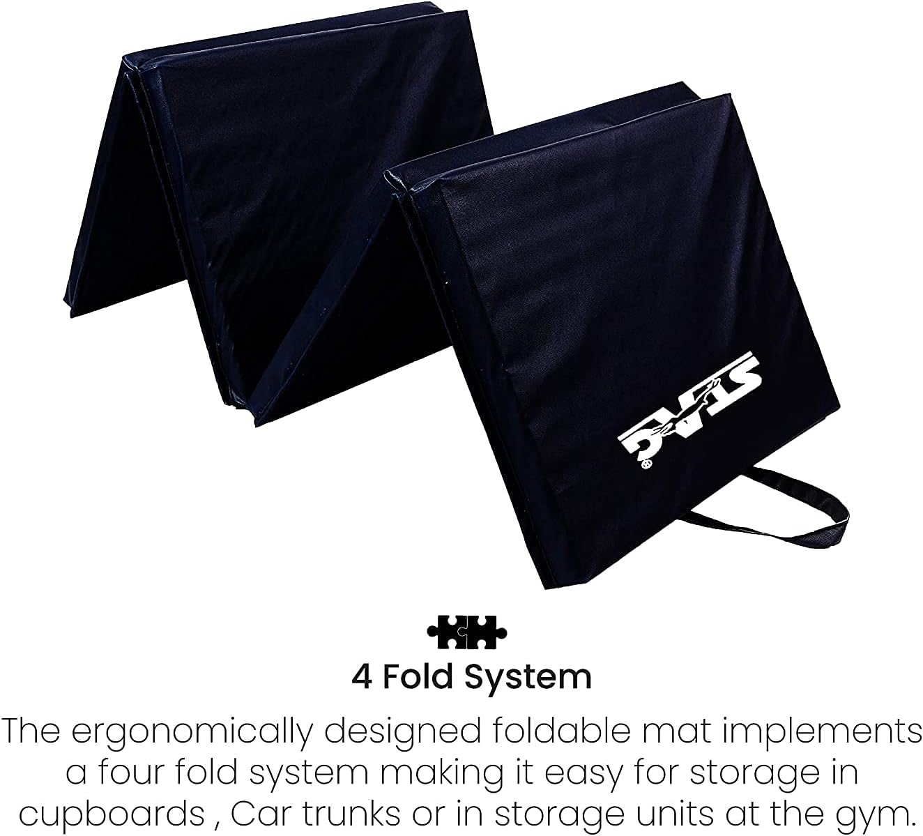 Stag Multi Purpose Foldable Fitness Mat (Black, Size - 180Cm X 60Cm X 4Cm) | Material - Polypropylene, Leather | Yoga Mat Thick | Gym Mat | Gymnastic Mat | Workout Mat | Exercise Mat | Non Slip Mat