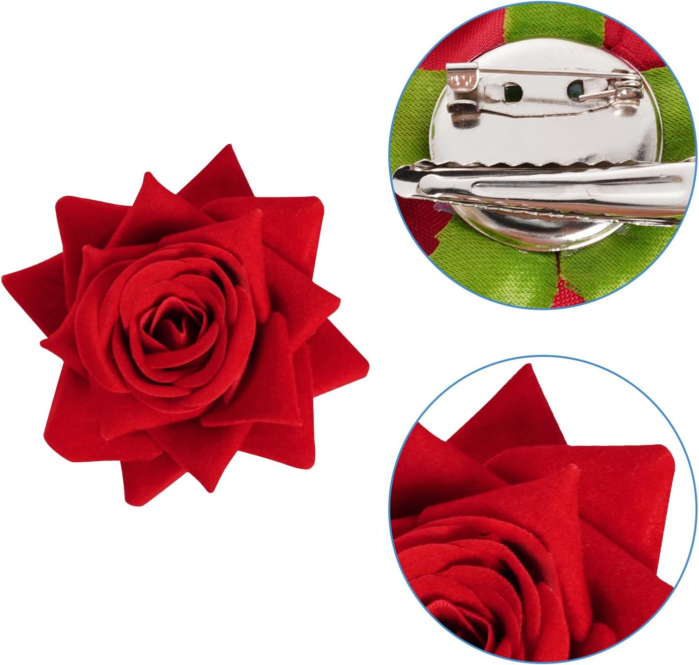 Topbuti 3 Pcs Rose Flower Hair Clip Rose Brooch Flamenco Dancer Hairpin Mexican Hair Accessories for Woman Girls Wedding Party Mother'S Day Halloween Costume (2 Styles) (Red) - Blue image number 3