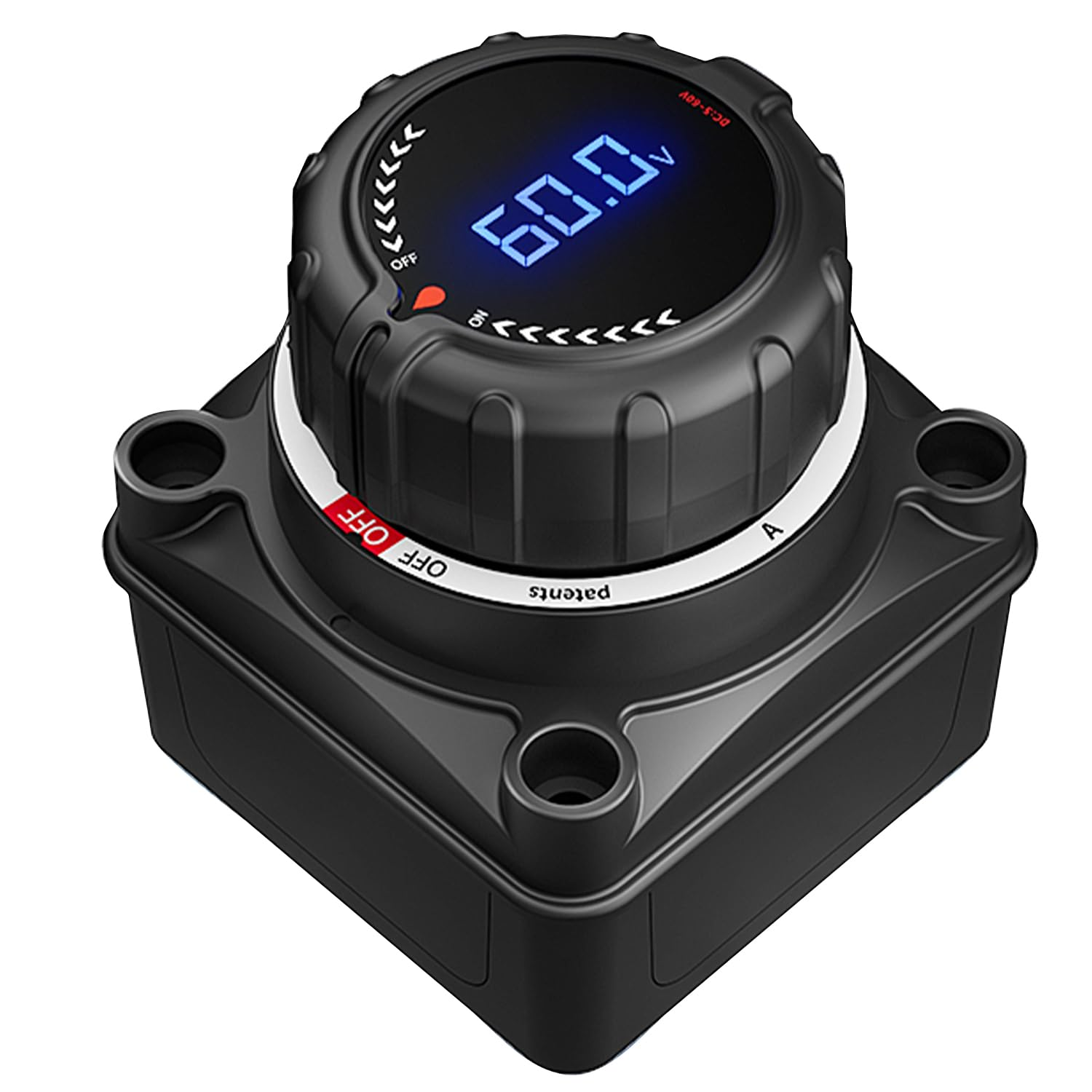 Upgrade Battery Disconnect Switch with Digital Voltage Display, DC 5-60V, Power Master Isolator Cut off Switch for Car Truck Marine Boat RV Camper Trailer, Black (On/Off) image number 1