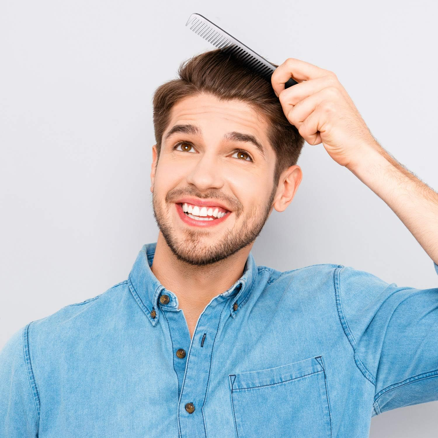 Boao 2 Pieces Metal Tail Combs Stainless Steel Flat Top Barber Combs with Metal Pick for Hair Stylist Women Men Hair Styling Cutting(Silver) image number 3