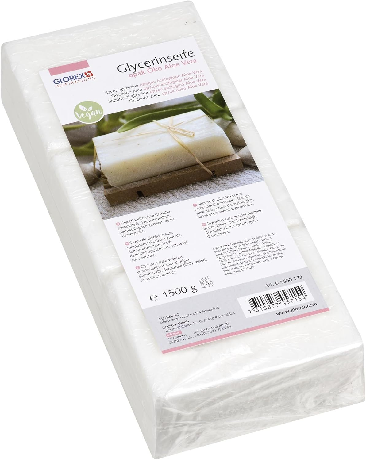 Glorex 6 1600 &ndash; Certified Glycerine Soap Transparent with Aloe Vera, Opaque, 1500 G image number 3