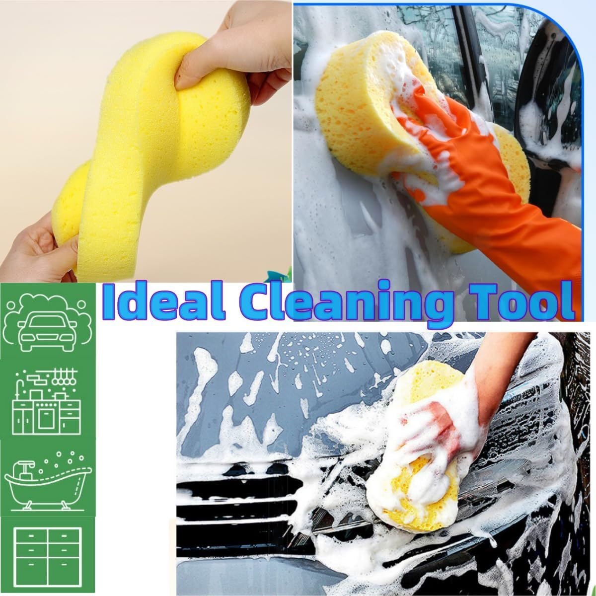 3 Pack Car Wash Sponge, Large Soft Super Absorbent Non-Scratch Sponges, Auto Bike Boat Washing, Household Cleaning, Big High Foam, Scratch-Free Finish, Extra Gentle on All Surface, (Random Color) image number 4