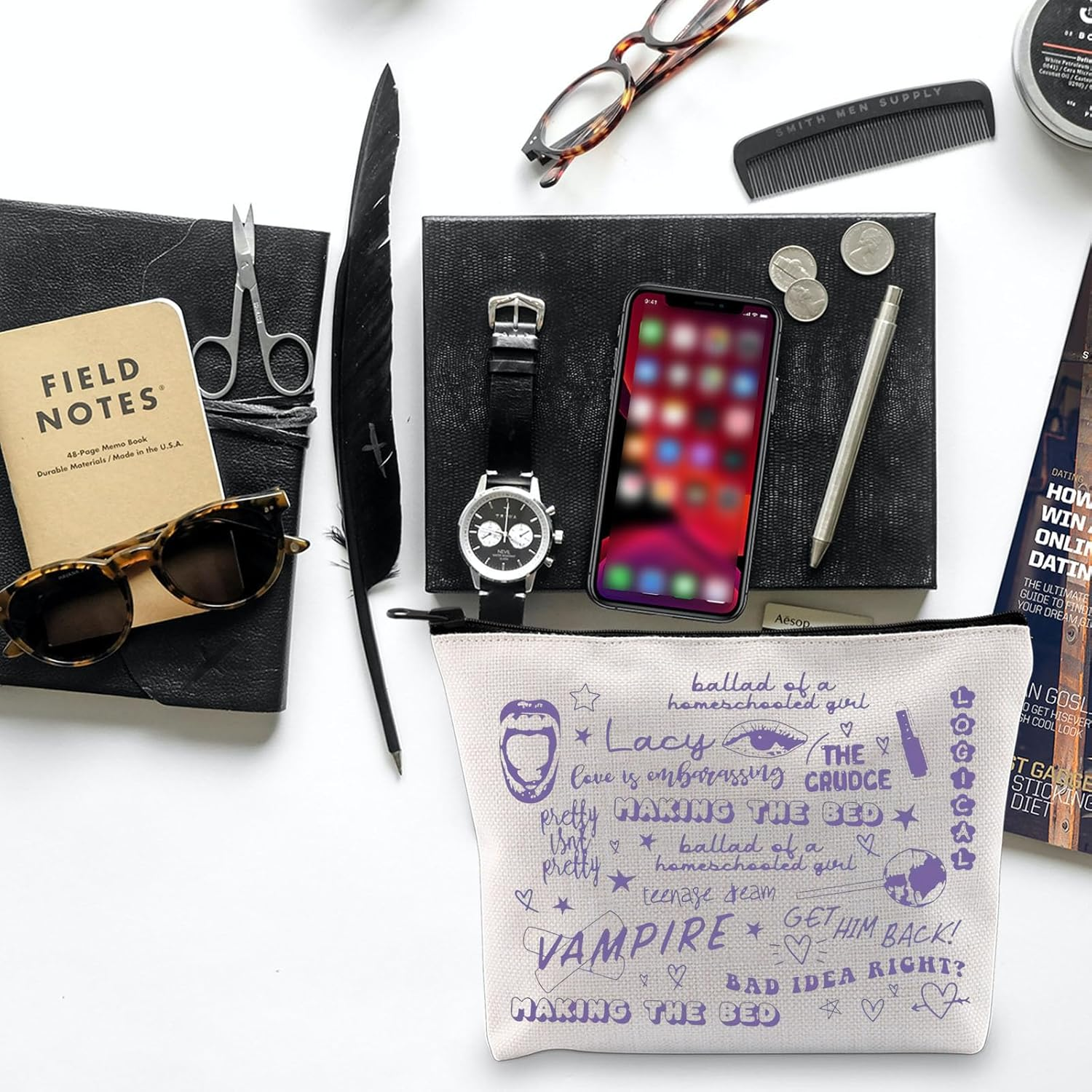 BLUPARK Singer Makeup Bag Album Inspired Merch Fans Gift Sour Cosmetic Bag Musical Lyrics, off White, Lacy Guts image number 5