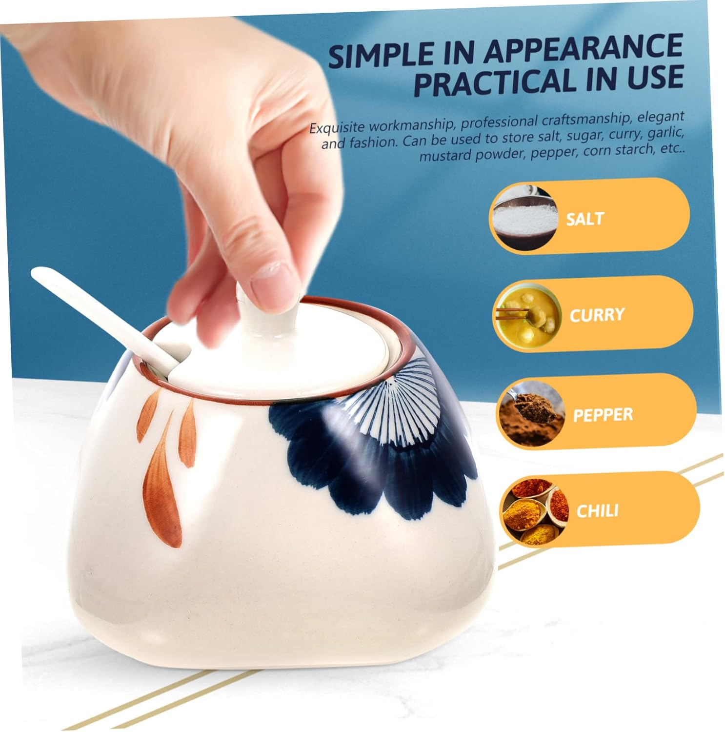 HAKIDZEL Ceramic Storage Jar and Sauce Canister 300Ml Japanese Style Porcelain with Spoon Sturdy Kitchen Condiment Container for Home Cooking and Dining image number 3