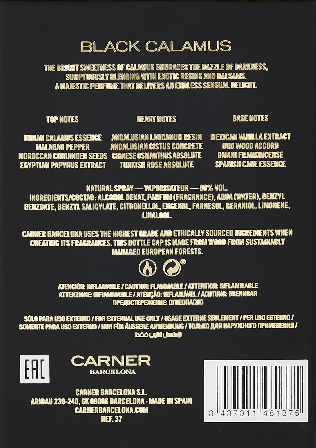 Carner Barcelona Carner Black Calamus Eau De Parfum Spray, 50 Ml image number 1