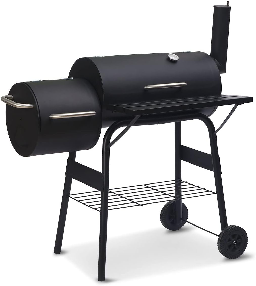 Wallaroo 2-In-1 Portable Barbecue Grill & Offset Smoker with Thermometer & Work Shelf - Heavy-Duty Outdoor BBQ Smoker with Wheels & Charcoal Storage Rack for Camping Hiking Parties & Picnics image number 4