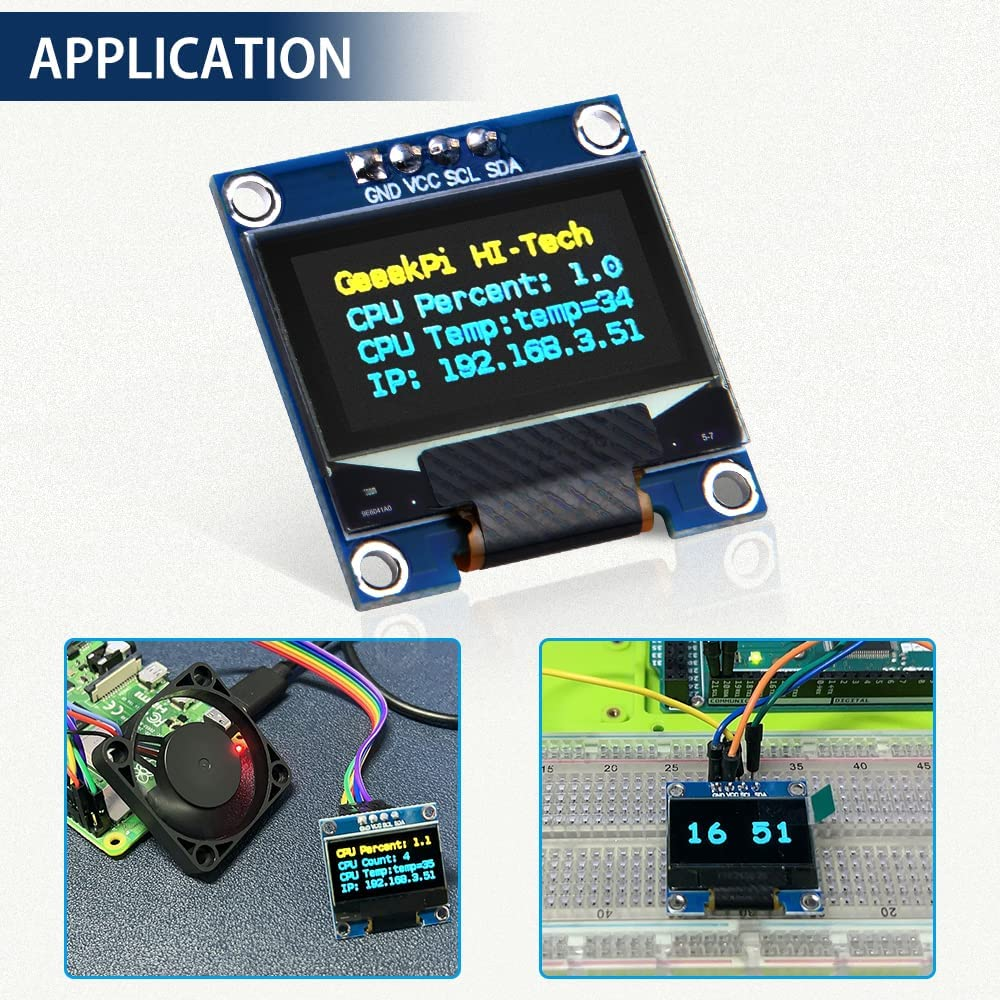 Geeekpi 2Pcs OLED Display Module I2C IIC 128X64 Pixel 0.96 Inch Display Module Yellow Blue Two-Color Display Compatible with Raspberry Pi Arduino 51 Series MCU STM32 R3 and Mega image number 3