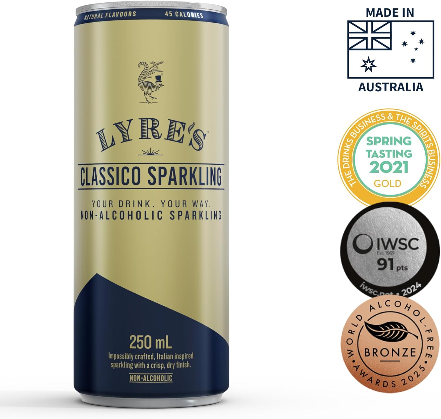 Lyre&rsquo;S Classico 24-Pack Case, Non Alcoholic Sparkling Wine, Zero Proof Sparkling Wine Alternative, Canned Mocktails, Ready to Drink, 45 Calories per Serve (250Ml X 24)