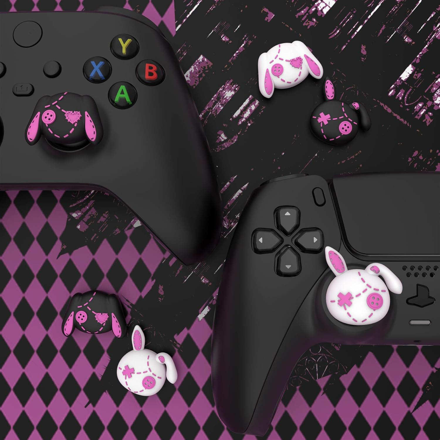 Playvital Cute Thumb Grip Caps for Ps5/4 Controller, Silicone Analog Stick Caps Cover for Xbox Series X/S, Thumbstick Caps for Switch Pro Controller - Lovely Punky Bunnies image number 3
