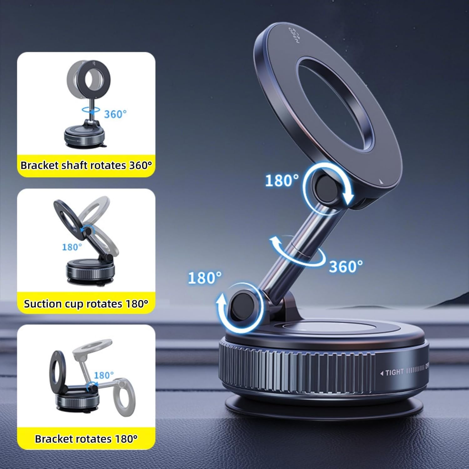 RAUWIZX Magnetic Suction Cup Phone Holder Foldable Magnetic Suction Cup Phone Mount 360&deg; Adjustable for Your Car/Gym/Mirror Mount Compatible with Iphone and Android image number 5