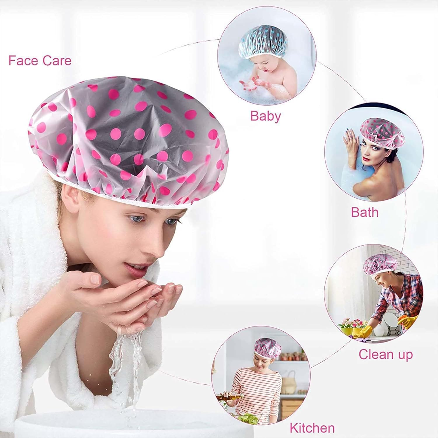 12Pcs Multi Purpose Reusable Flexi Plastic Waterproof Shower Cap Long Hair for Bath Face Care Kitchen Cleaning image number 2