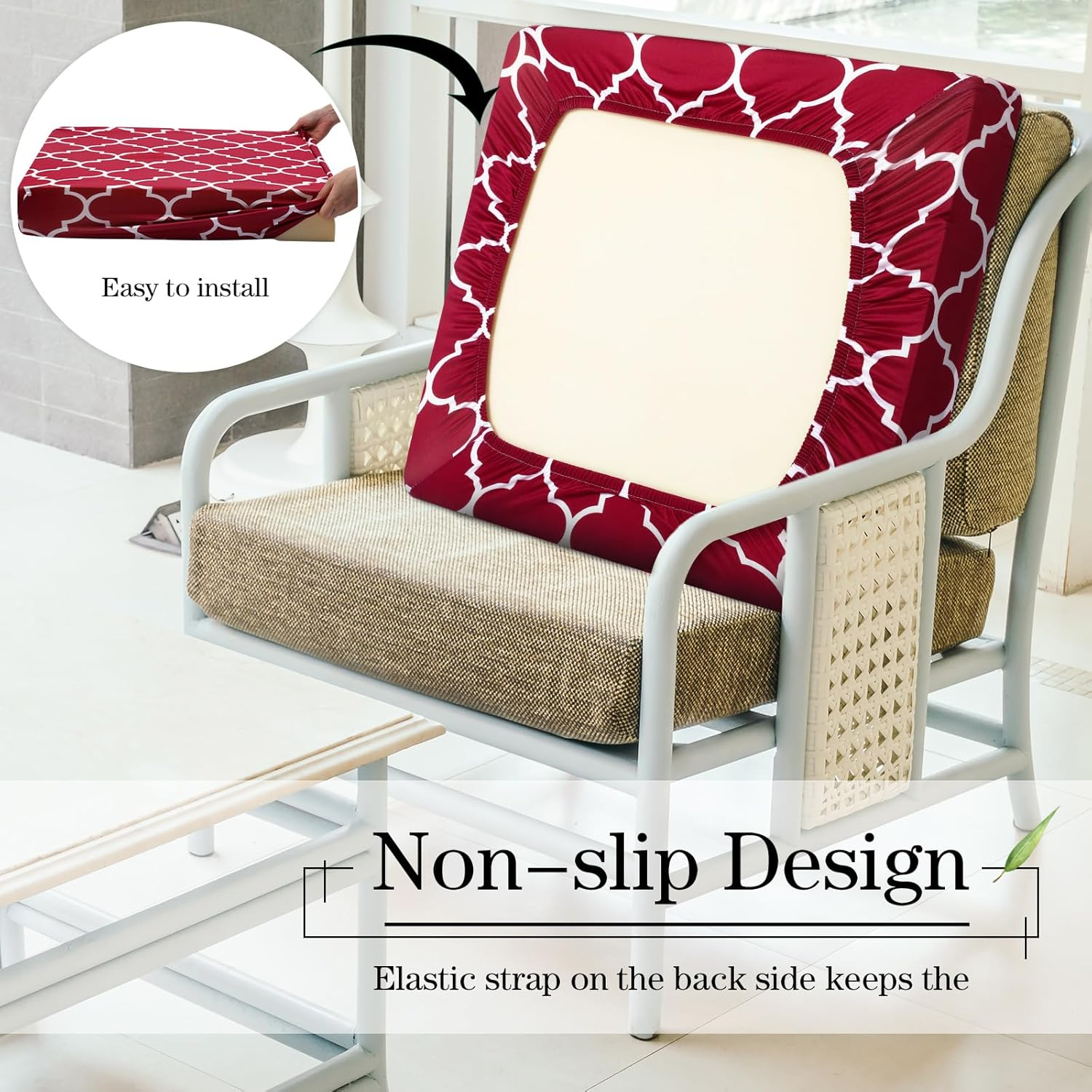 Newwiee 8 Pcs Patio Stretch Sofa Cushion Covers Stripe Outdoor Cushion Covers Replacement Patio Furniture Couch Slipcovers Chair Seat Soft Flexibility Protector(Wine Red) - Dark Green image number 4