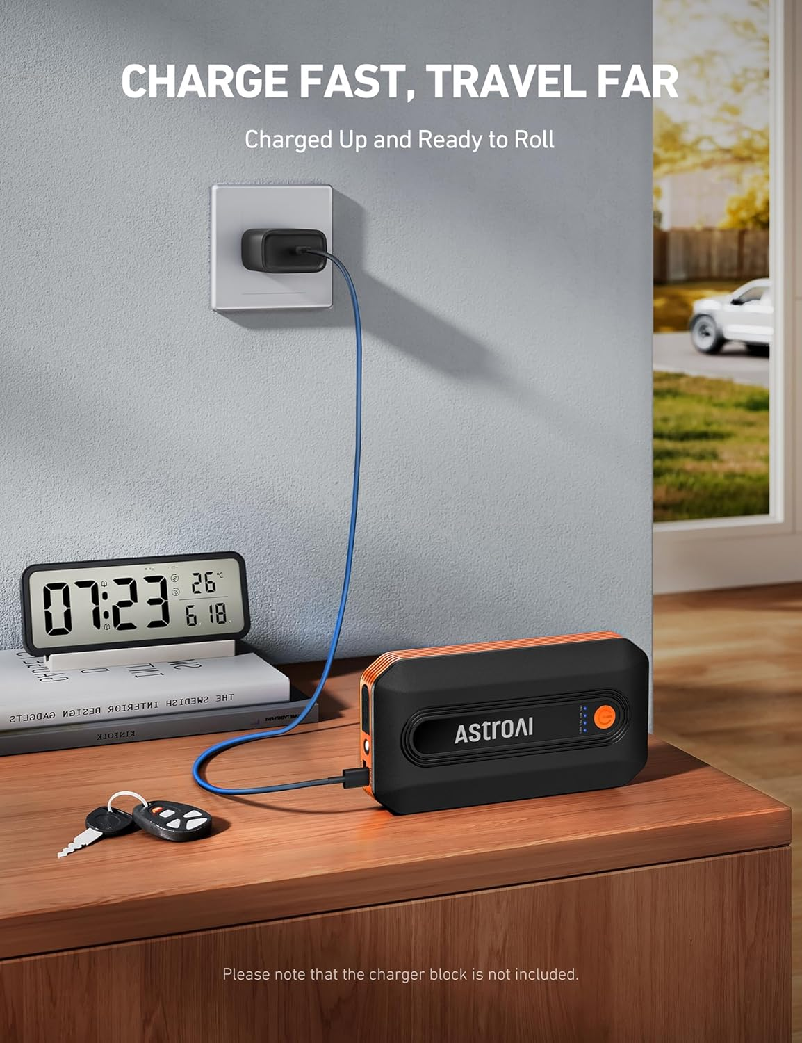 Astroai Car Battery Jump Starter Power Bank 2000A for 12V Vehicles (7.0L Petrol / 5.5L Diesel) and Moto, Portable Car Battery Charger, Smart Car Jump Pack with Smart Battery Clamps & LED Torch, Orange - Orange image number 6