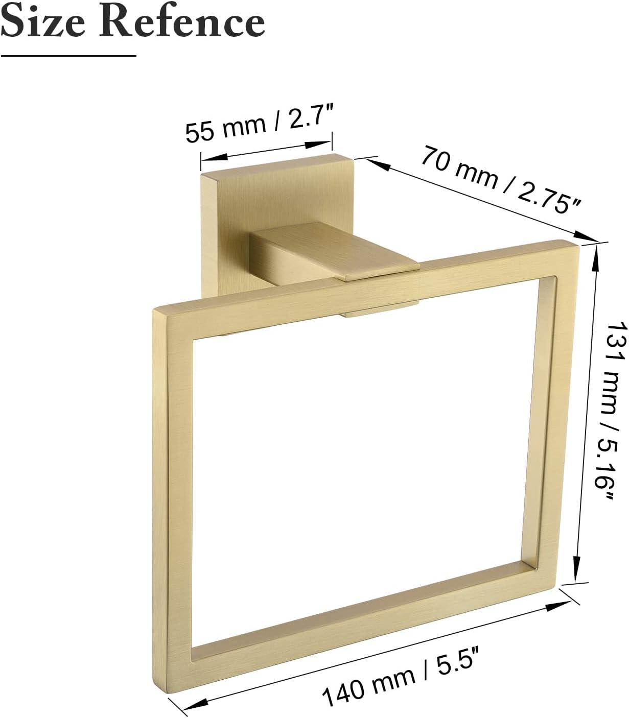 TQKAG Brushed Gold Towel Ring Bathroom Hand Towel Holder Stainless Steel Square Towel Bar Hangers Wall Mounted - Brushed image number 6