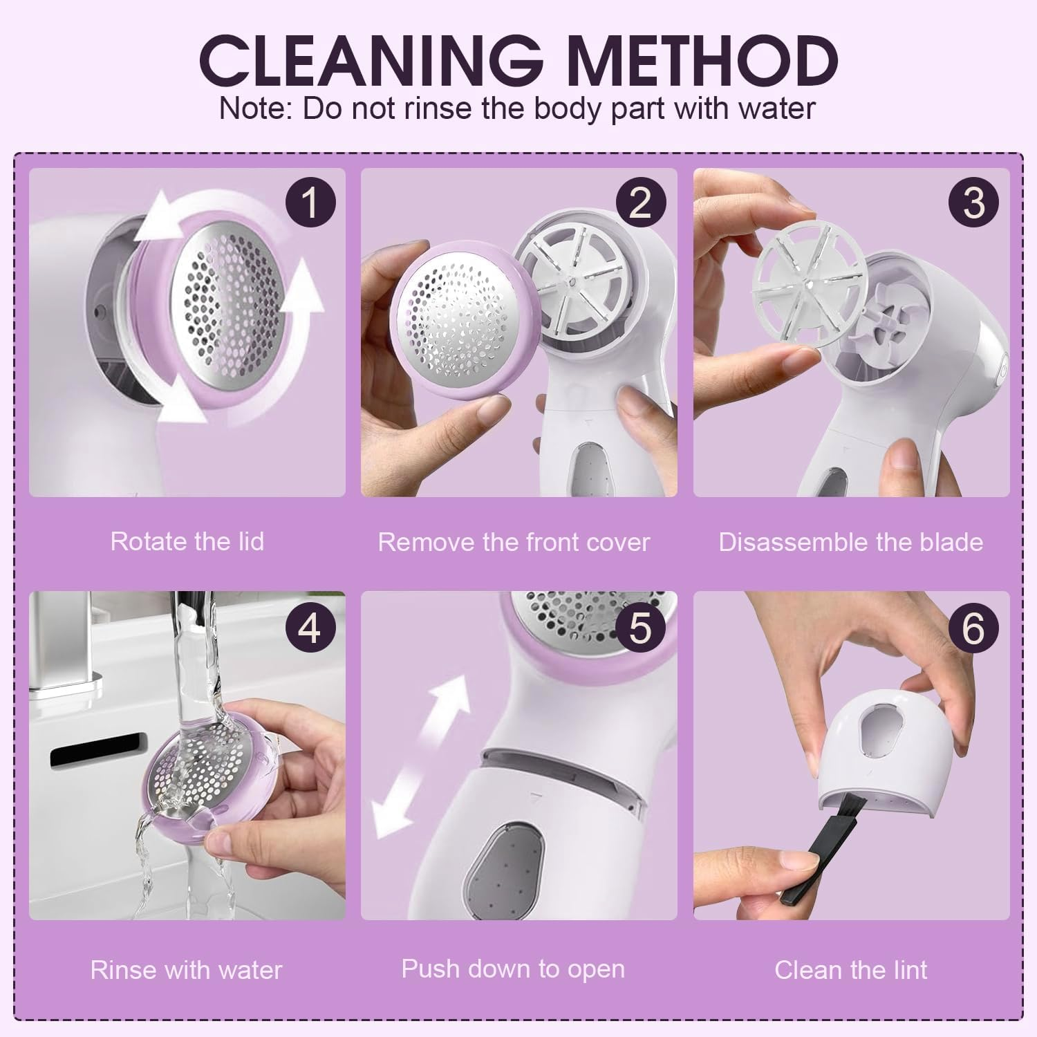 Sonicefit Fabric Shaver Lint Remover, Rechargeable Sweater Defuzzer with 6-Leaf Blades, 3-Speed Lint Shaver with LED Display, Bobble Remover Debobbler for Clothes Sofa Blanket, Safety Lock (Purple) image number 4