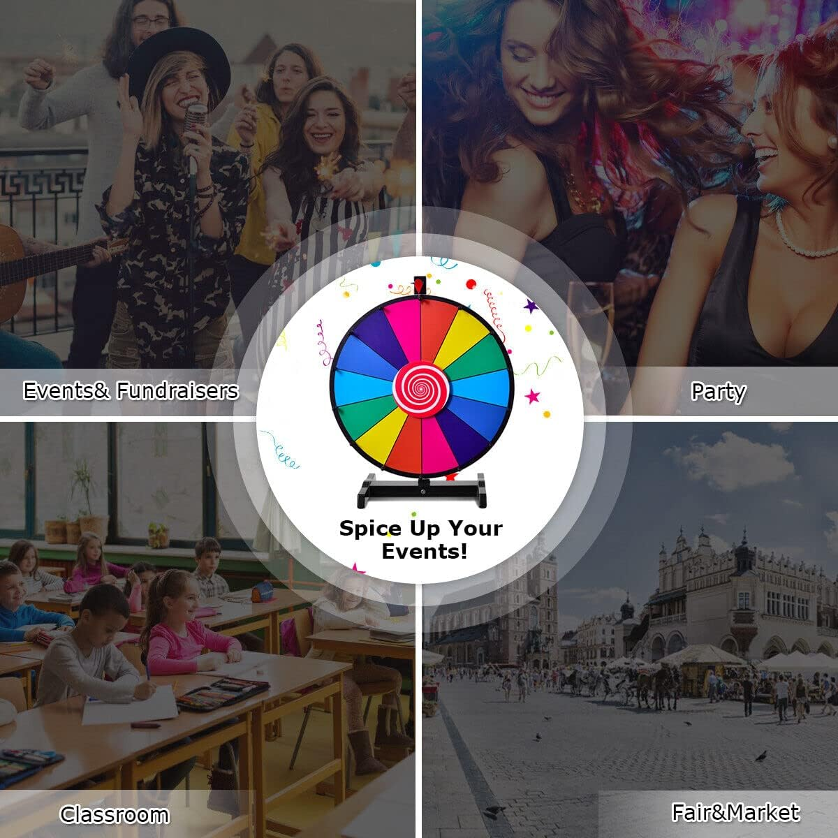 Honey Joy 18'' Tabletop Spinning Prize Wheel, Wheel with Dry Erase & Marker Pen, Solid Metal Base, Colorful 14 Slots for Tradeshow Carnival Fortune Game image number 6