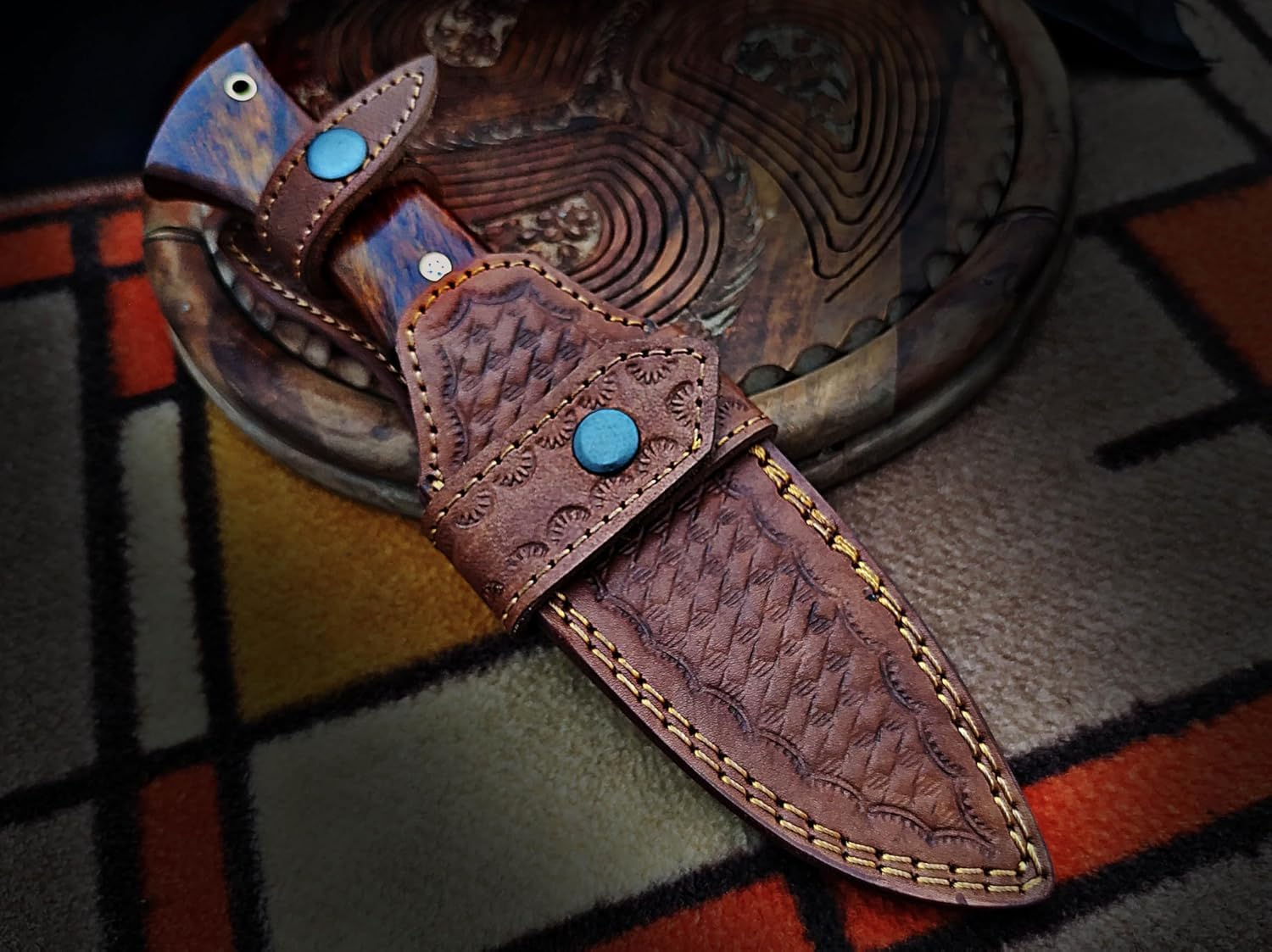 Handmade D2 Steel Fixed Blade Kitchen Knife &ndash; Full Tang Knives Rosewood Handle & Sheath Ideal EDC Knife for Skinning, Camping, Bushcrafting and Outdoor Activities Xmas Gift. image number 3