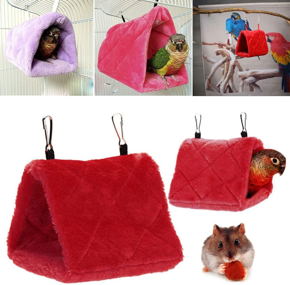 Bird Parrot Hammock Hut Practical Plush Snuggle Hanging Cave Cage Bed Tent Large (Gray) image number 2