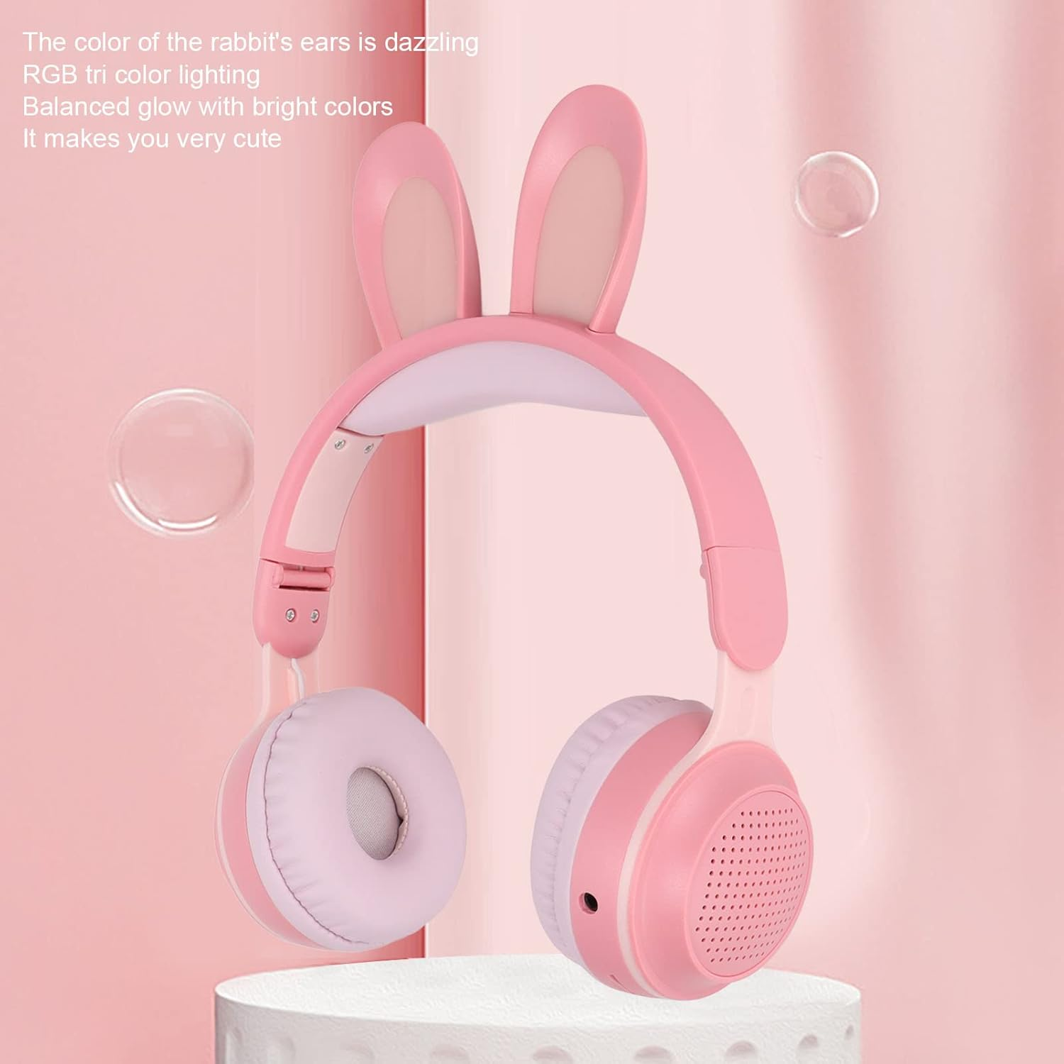 ASHATA Foldable Bluetooth 5.0 Headphones with Microphone, Cute Rabbit Ear, Wireless, Over-Ear Headphones for Green Children, Teenagers, Adults, 12 Hours Listening Time, Tf/Aux, Built-In in 7 Models, image number 1