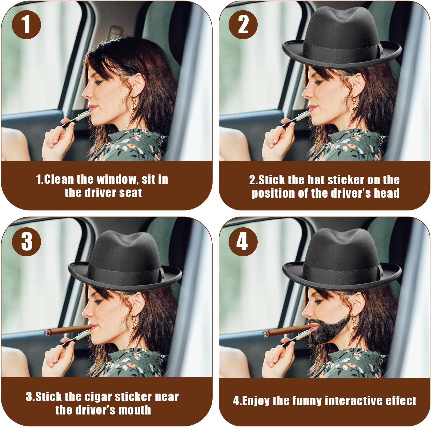 Hat and Cigar Window Decal, Funny the Driving Crooner Decals for Fedora and Cigar Window Decal Funny Car Sticker for Car Truck Driver Women Men (Beard, Black) image number 2