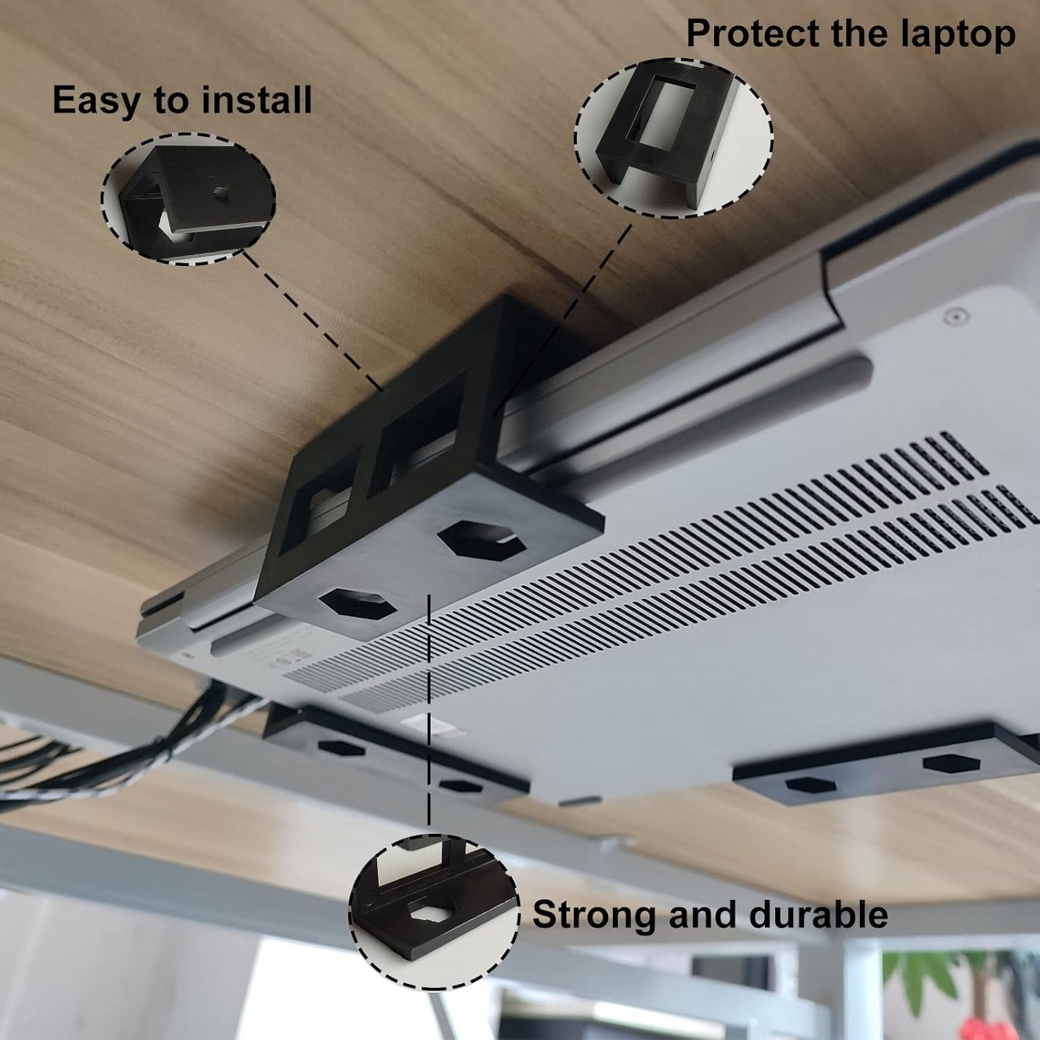 PIAOLGYI 6 Pcs under Desk Laptop Holder Mount with Screw, Bracket, Add on under Table Keyboard Storage image number 5