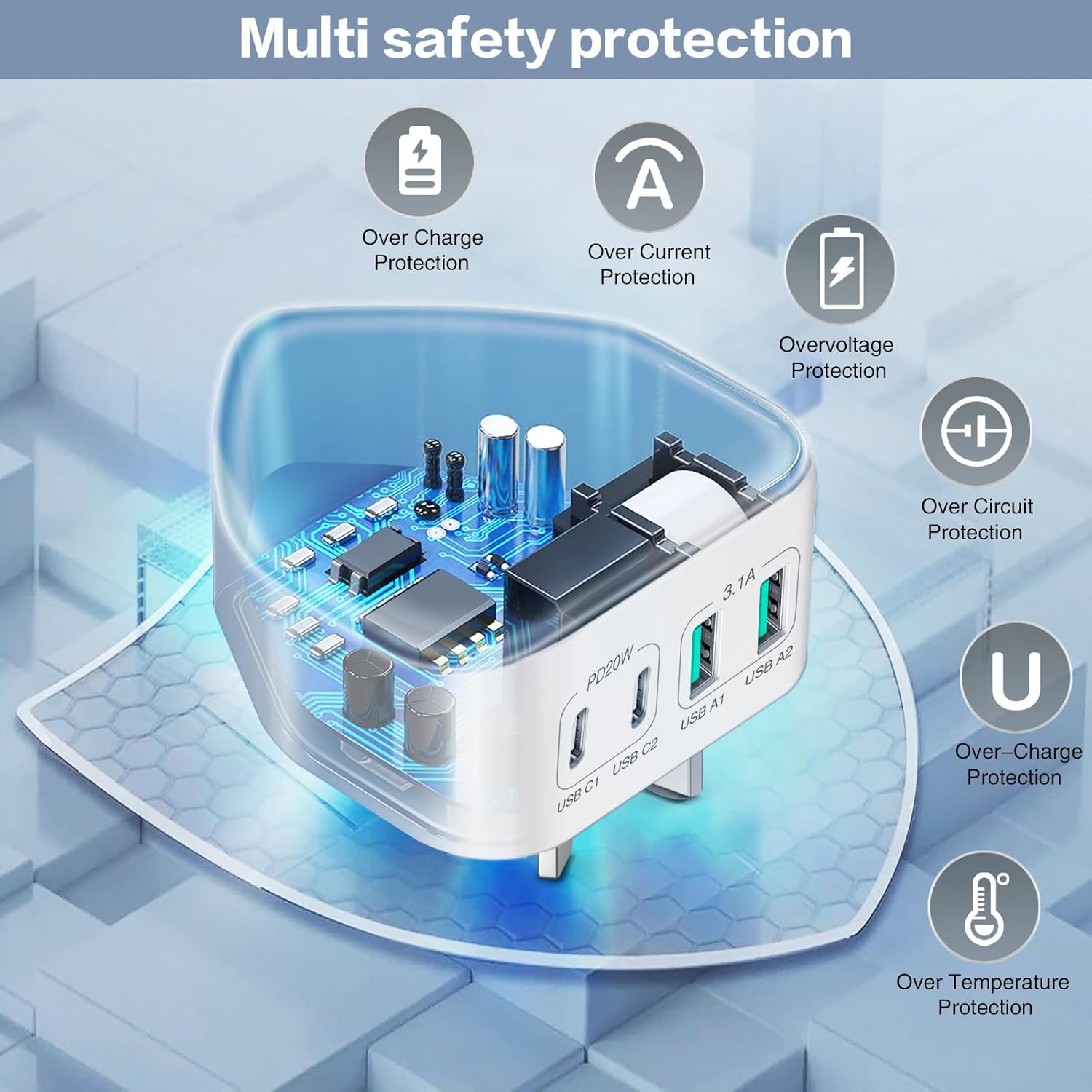 2 Pack USB C Charger, 40W 4-Port Wall Charger AU Plug, PD 3.0 Fast Charger Power Adapter Compatible with Iphone 16 15 14 Pro Max, Galaxy S24, S23, S22, LG image number 3