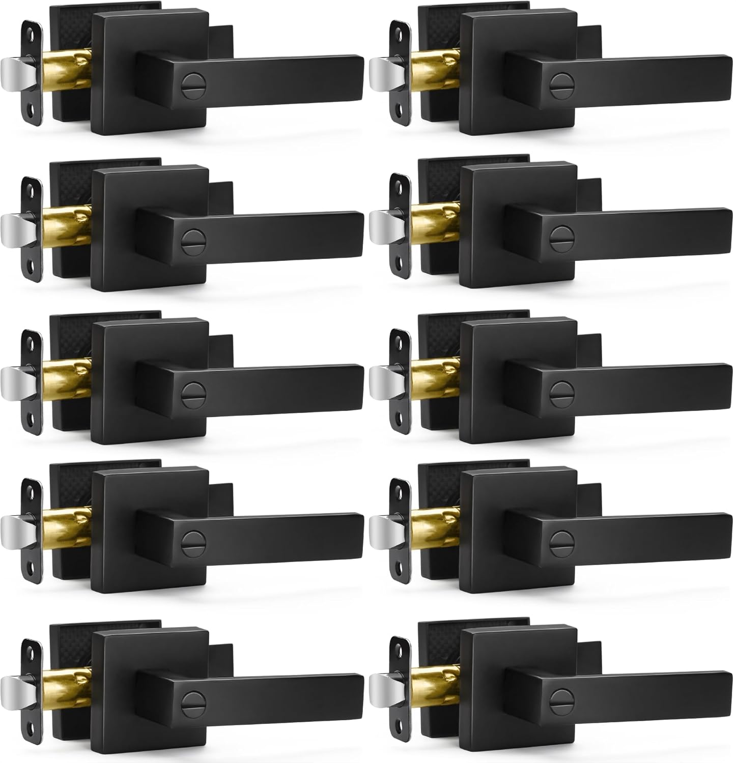8 Pack Matte Black Door Handles Privacy Door Levers, Keyless Interior Door Knobs Square Door Levers Heavy Duty Door Locks for Bedroom Bathroom, Reversible Flat Levers