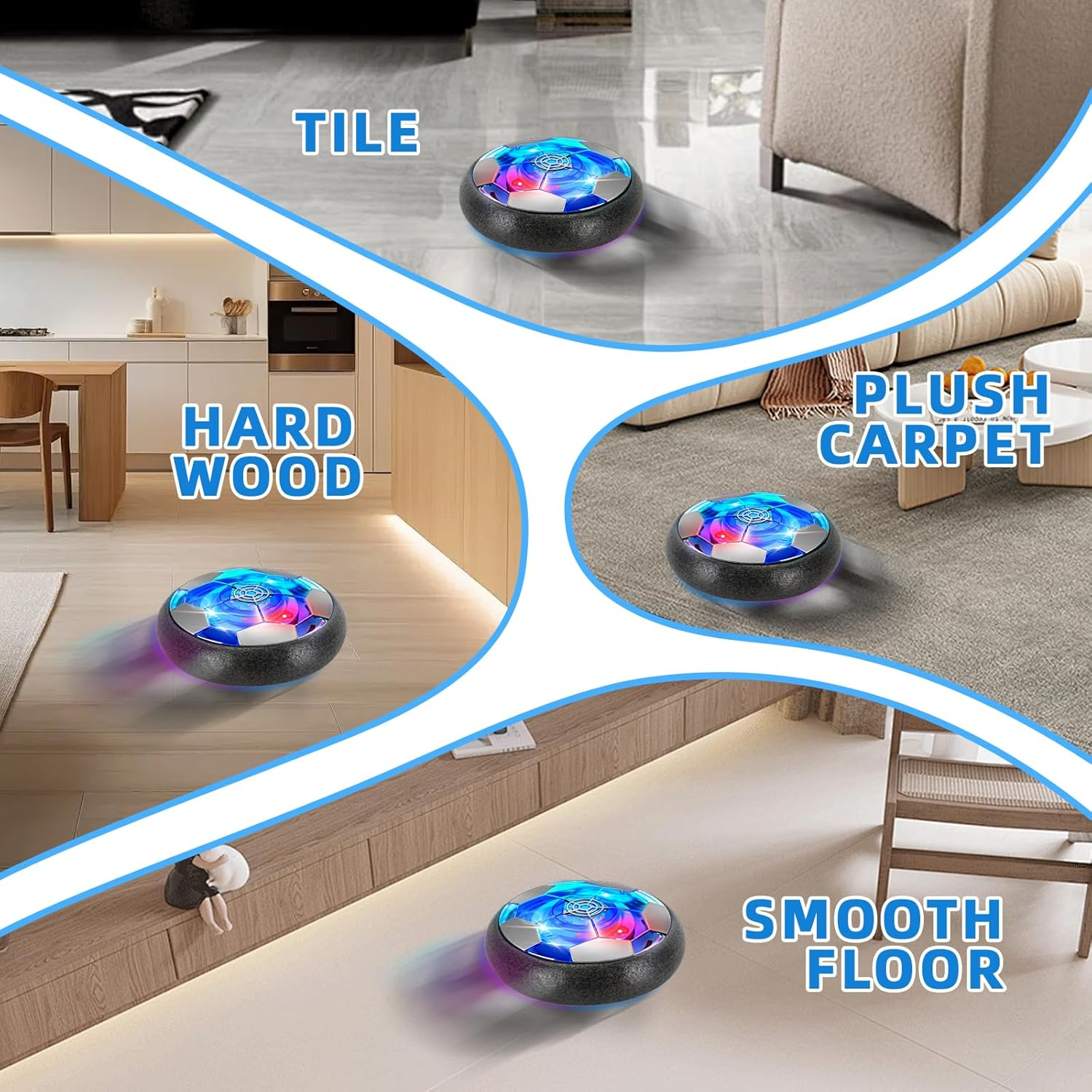 Hover Soccer Ball for Boys Girls Toys, 2 Pack LED Soccer Ball Toys Playing Football Indoor Outdoor Game, Birthday Gifts for Kids Age 3 4 5 6 7 8-12 Year Old, Light-Up Toys Game for Kids 6-8 image number 4