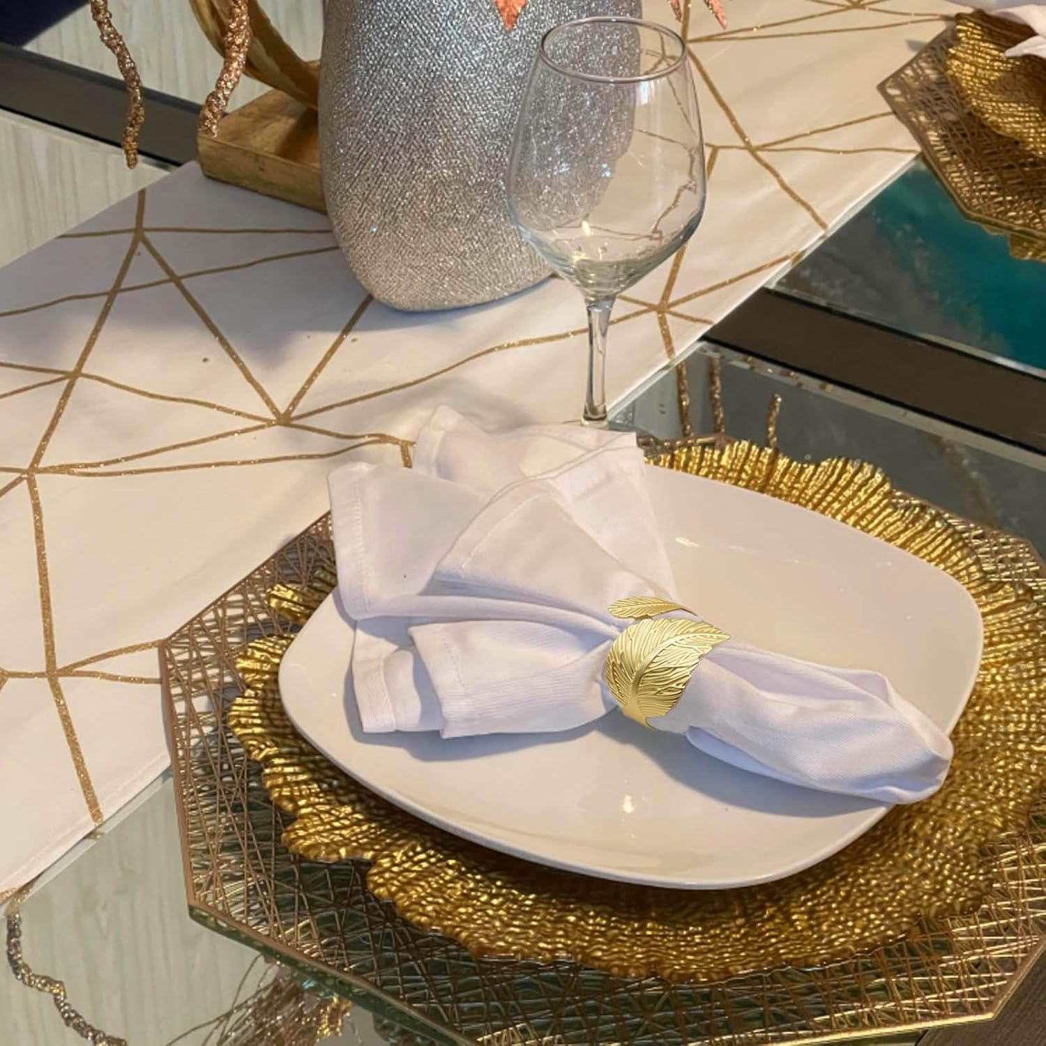 Gold Leaf Napkin Rings Set of 6, Leaves Napkin Rings for Table Setting, Metal Leaf Napkin Holder Rings for Holiday Party,Wedding, Banquet, Formal or Casual Dinning Table Decor (Gold) image number 4