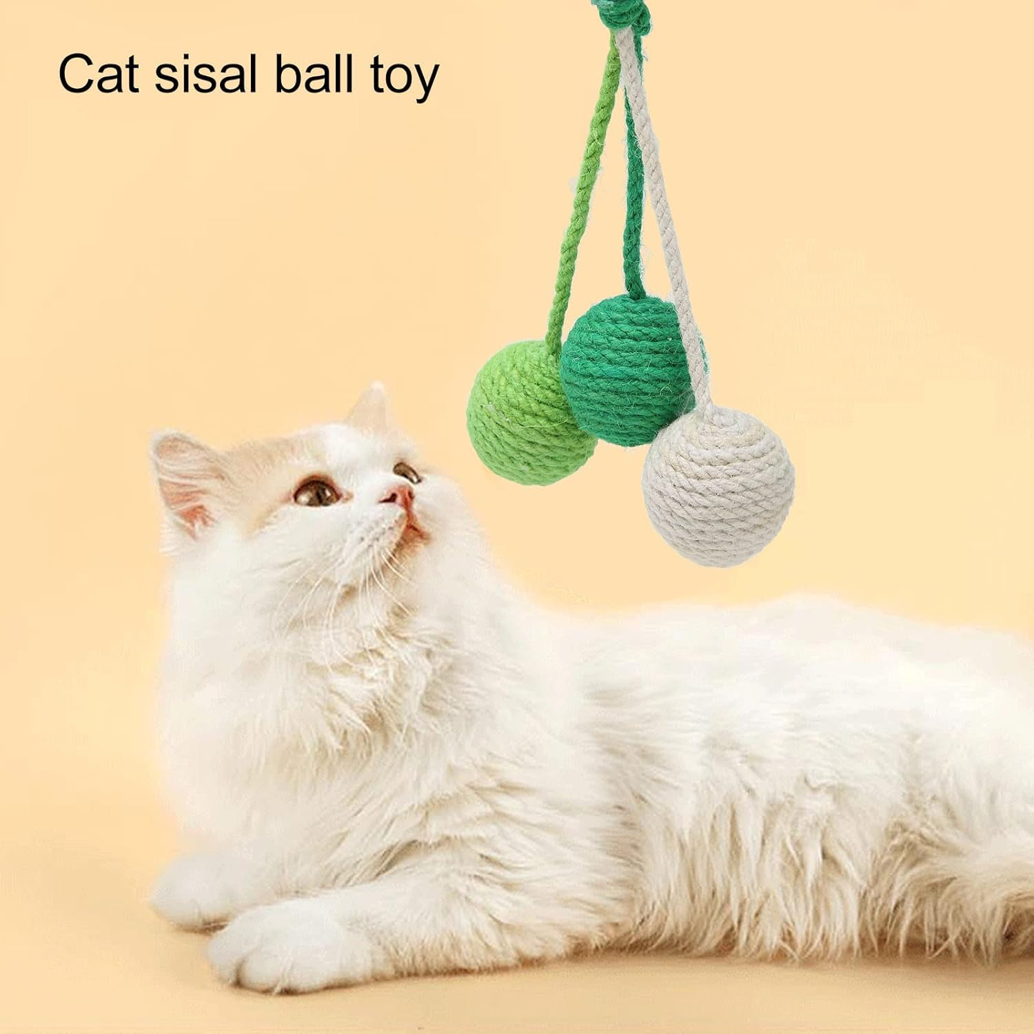 Cat Yarn Balls, Comfortable Grinding Claws Bite Resistant Interactive Chewing Cat Rattle Ball, Perfect Interactive Toy for Cats Kittens (Green, Cyan, White)
