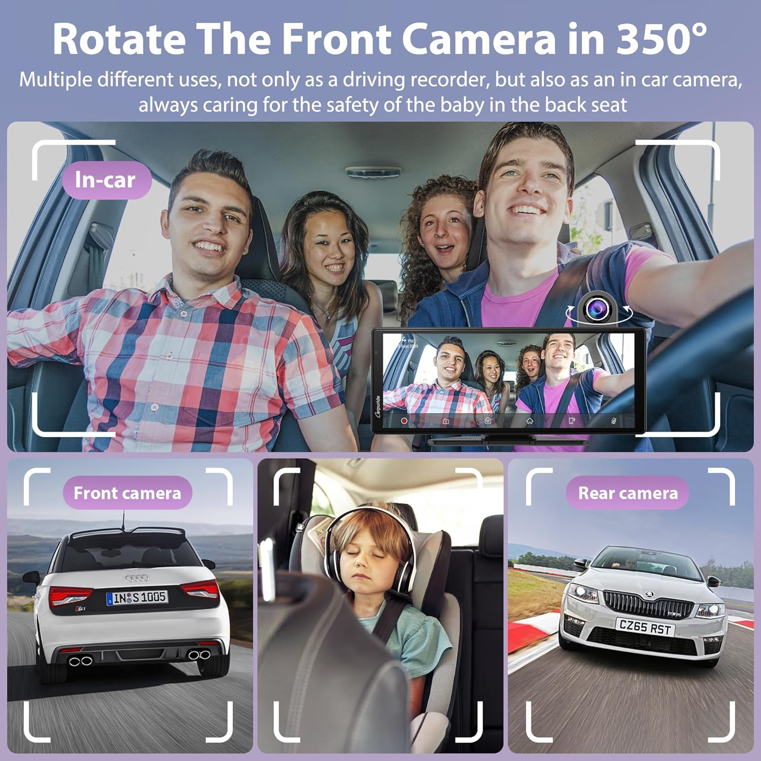 Carpuride Wireless Carplay & Android Auto with Dash Cam - 10.26 Inch HD IPS Touch Car Play Screen for Car, 4K Front & 1080P Rear Camera, Loop Recording, Bluetooth Audio, Mirror Link, GPS, Siri image number 3