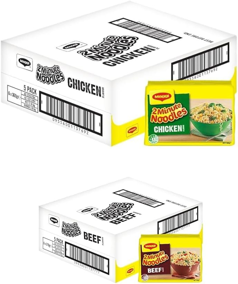 MAGGI 2 Minute Noodles Bundle - 1X Chicken Flavour, 1X Beef Flavour 30 Pack