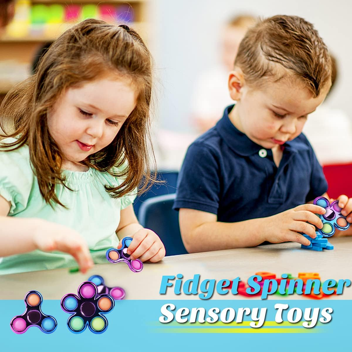 Jawhock 3 Pack Pop Fidget Spinner, Push Bubble Fidget Spinner, Party Favor Sensory Simple Fidget Pack Hand Spinner for ADHD Anxiety Stress Relief for Kids - Green image number 2