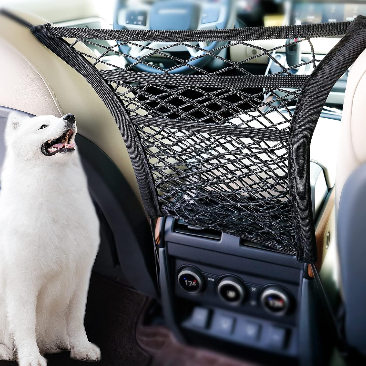 Universal Elastic Mesh Net Trunk Bag, 3-Layer Car Seat Net Car Mesh Organizer Dog Trunk Net Barrier Seat Back Net Bag Barrier of Backseat Kids Cargo Tissue Purse Holder