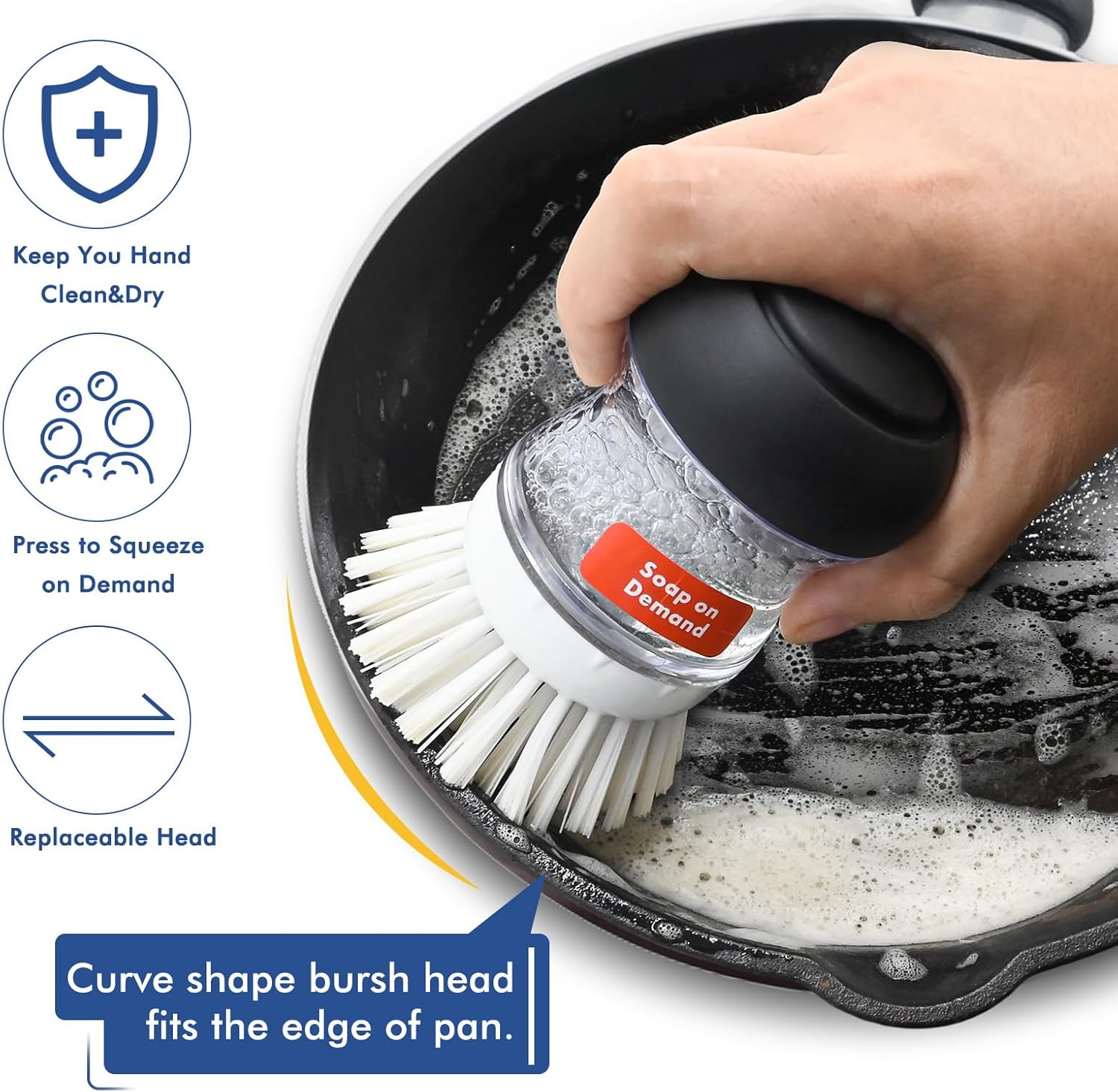 Palm Brush Refills for OXO Soap Dispensing Dish Brush - 4 Pack Cleaning Replacement Brush Head for OXO Palm Brush(White) image number 5