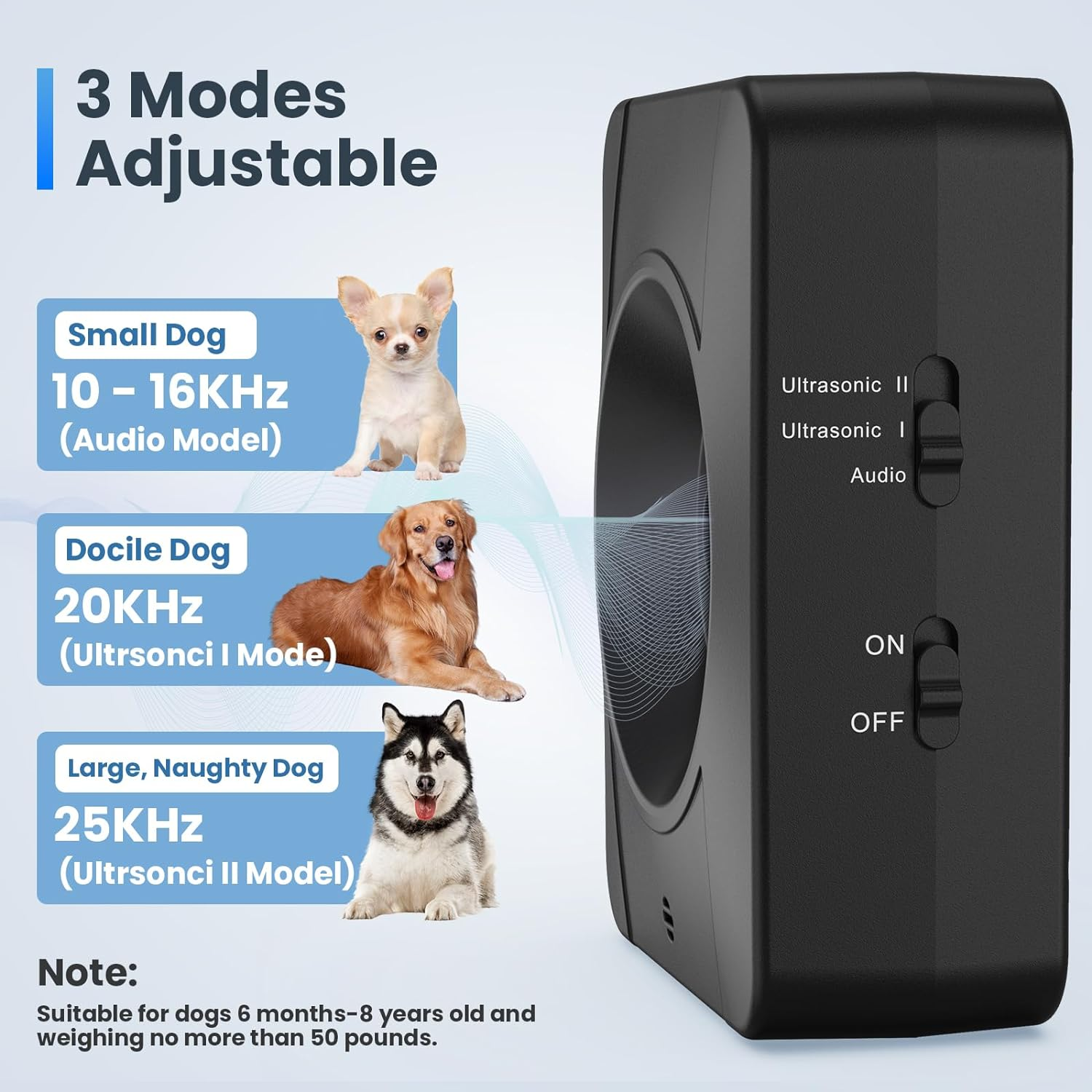 Anti Barking Device, Sonic Dog Bark Deterrent Devices with 3 Ultrasonic Levels 10KHZ-25KHZ, anti Bark Device for Dogs Work Range up to 33Ft, Dog Barking Control Devices for All Size Dogs image number 1