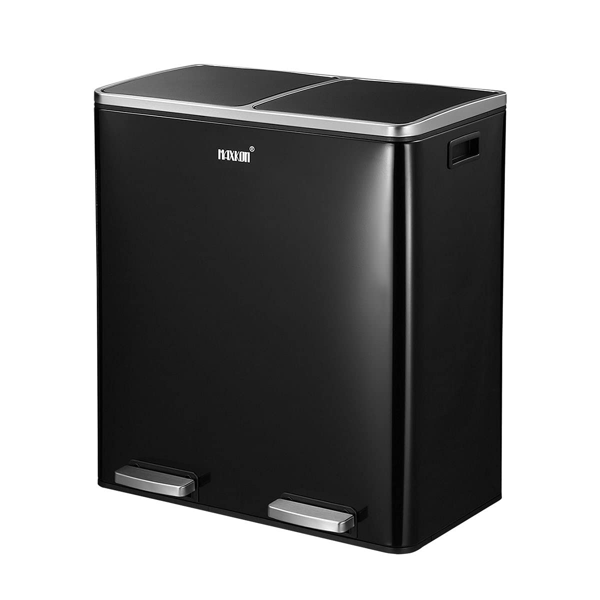 Maxkon 60L Foot Pedal Trash Bin Dual Kitchen Rubbish Bin Step Recycle Garage Can with Plastic Flip-Top Lids & Removable Inner Bucket Matte Finish Stainless Steel Silver