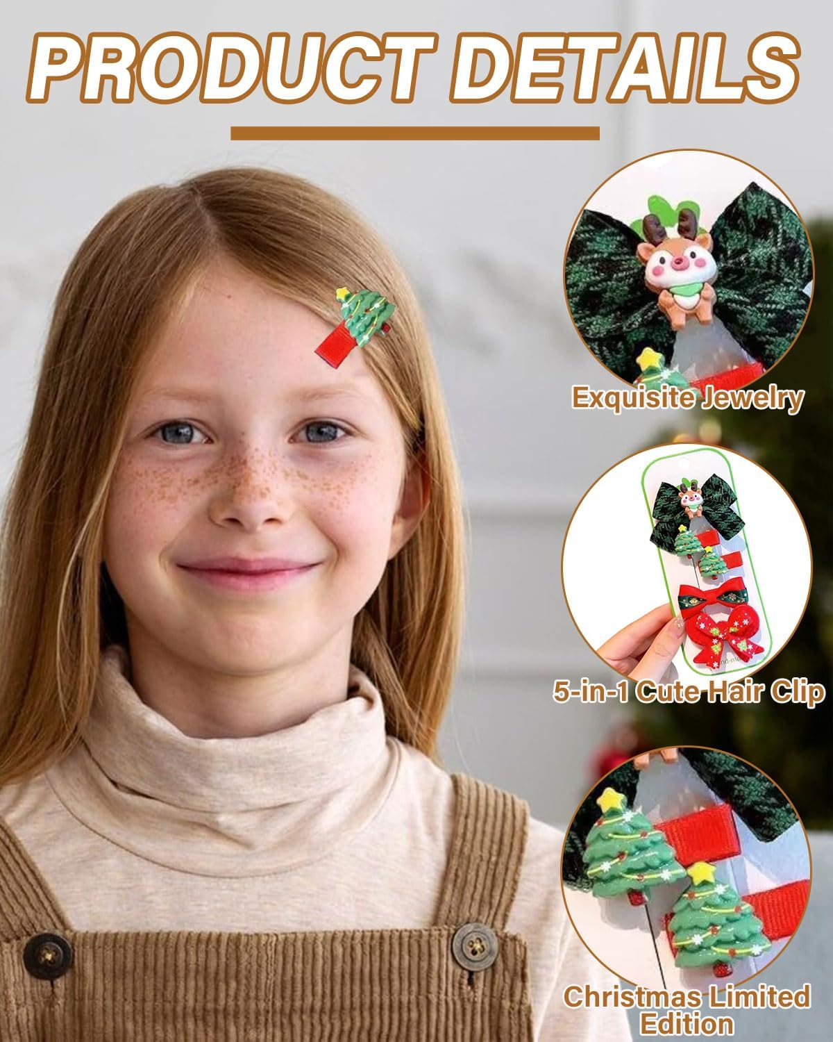 Set of 5 Christmas Hair Clips for Girls, Portable Hair Accessories, Festive Hair Clips, Hair Clips for Girls and Women, Christmas, Carnival Party, Festive Hair Accessories